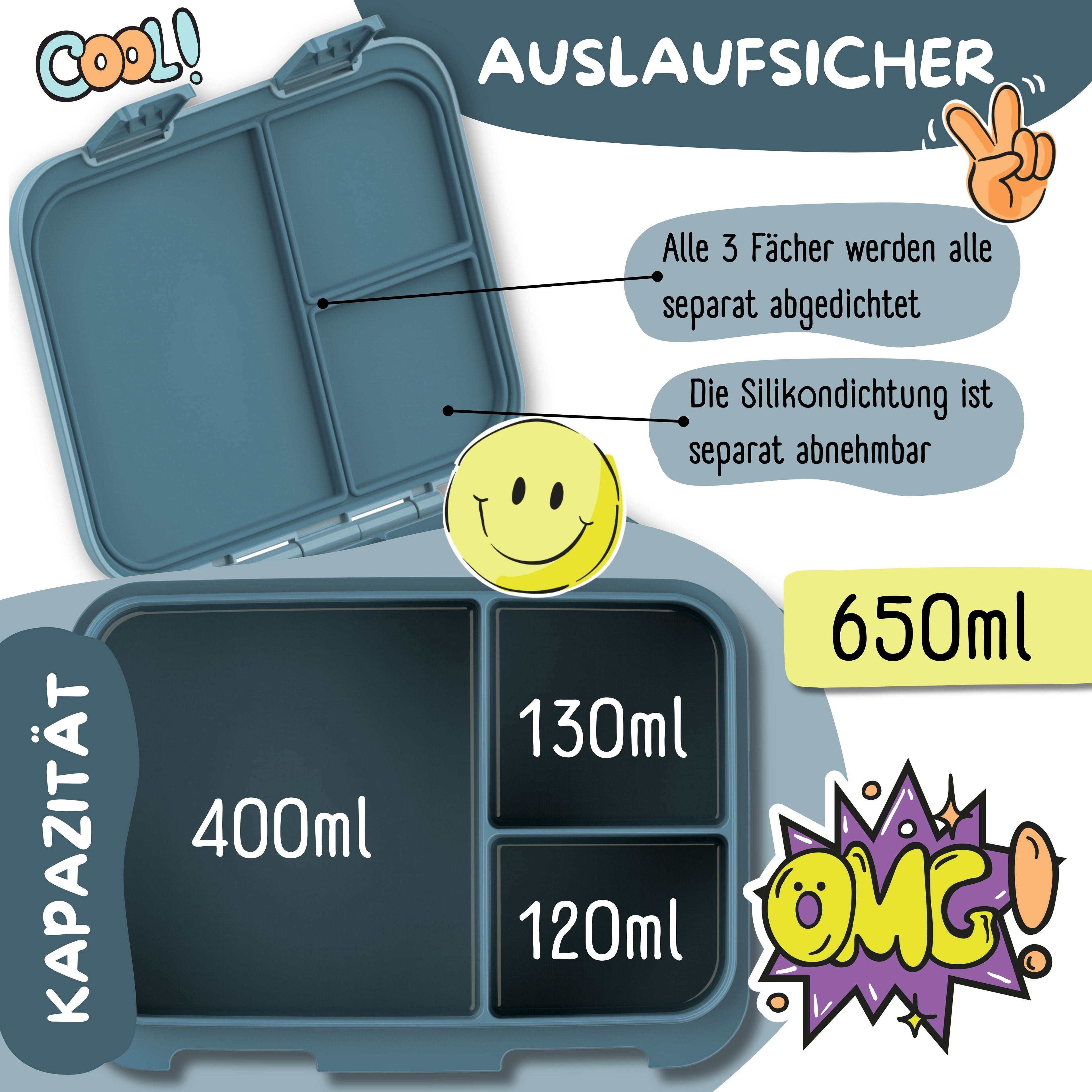 Brotdose mit Fächern, leicht & auslaufsicher - blau