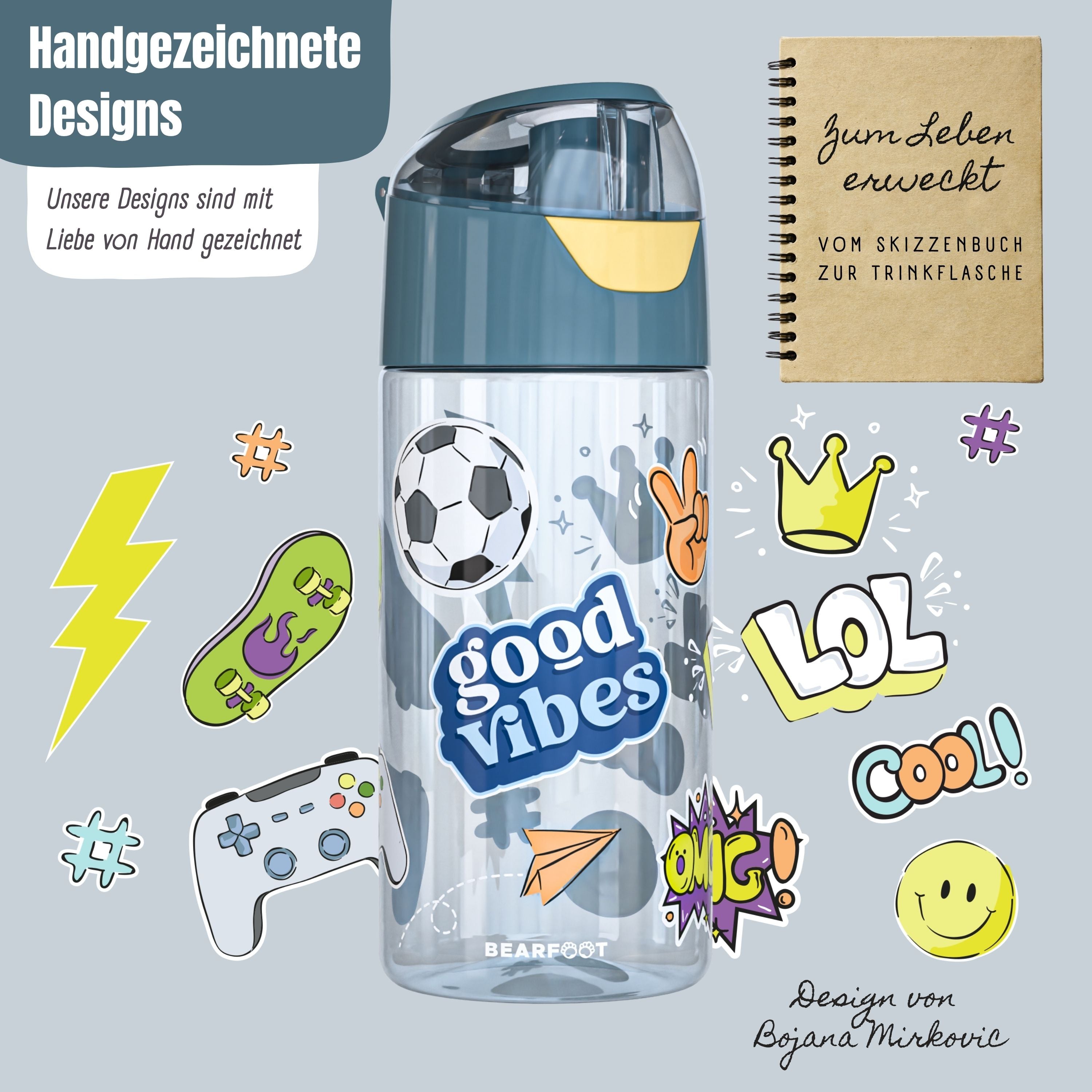 Drinkfles kinder light waterfles - sticker blauw
