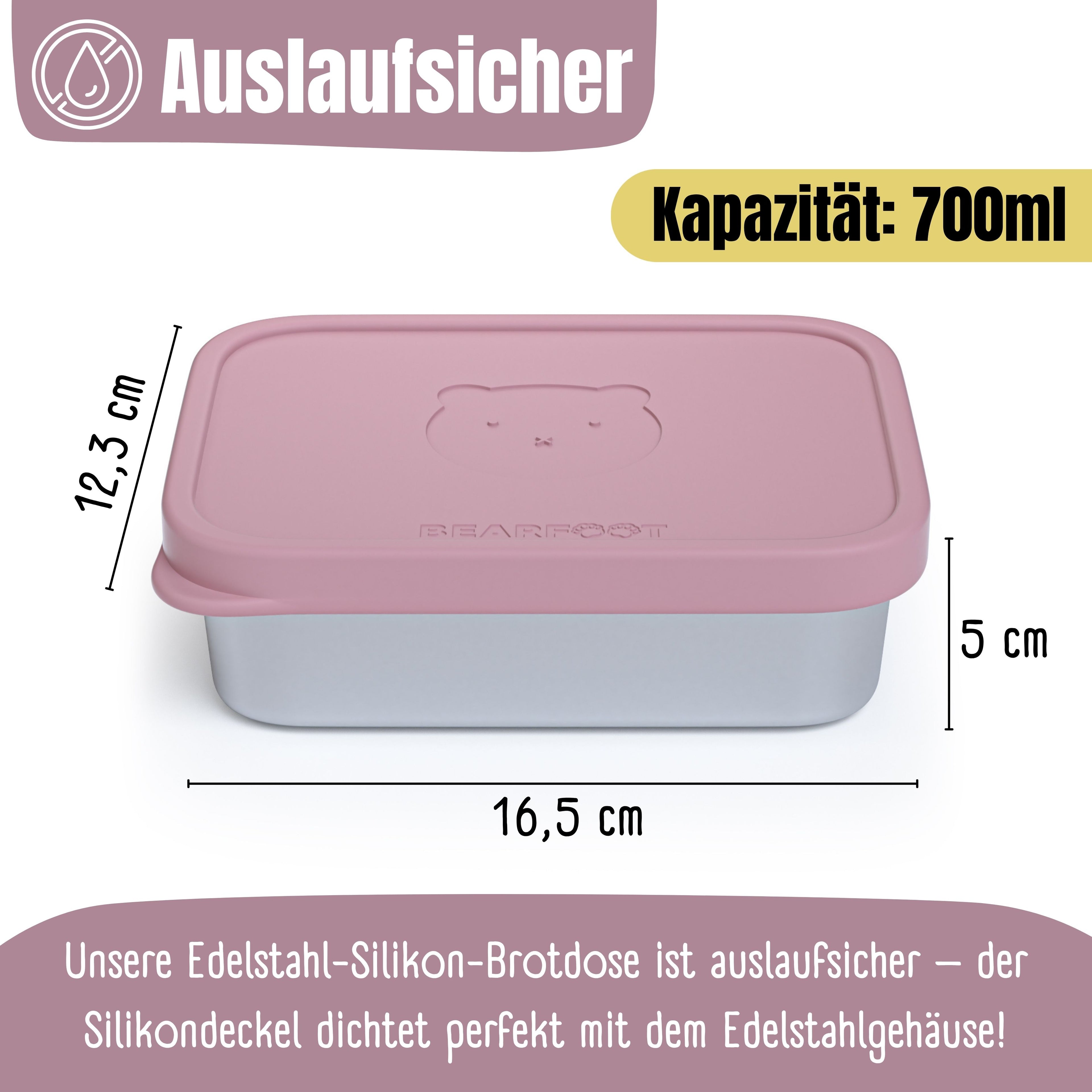 Brotdose Kinder Edelstahl mit Silikoneinsatz - Rosa