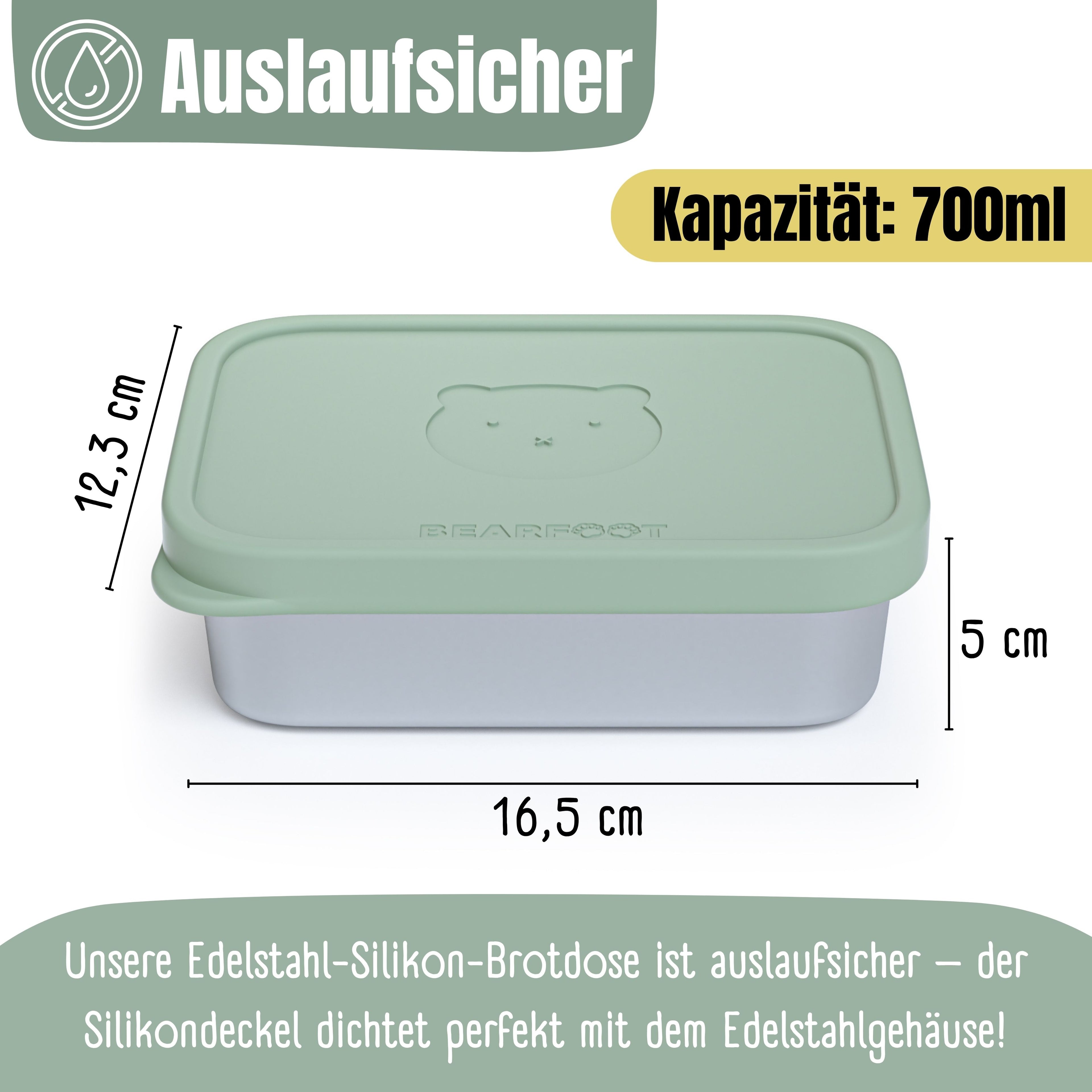 Brotdose Kinder Edelstahl mit Silikoneinsatz - Salbei