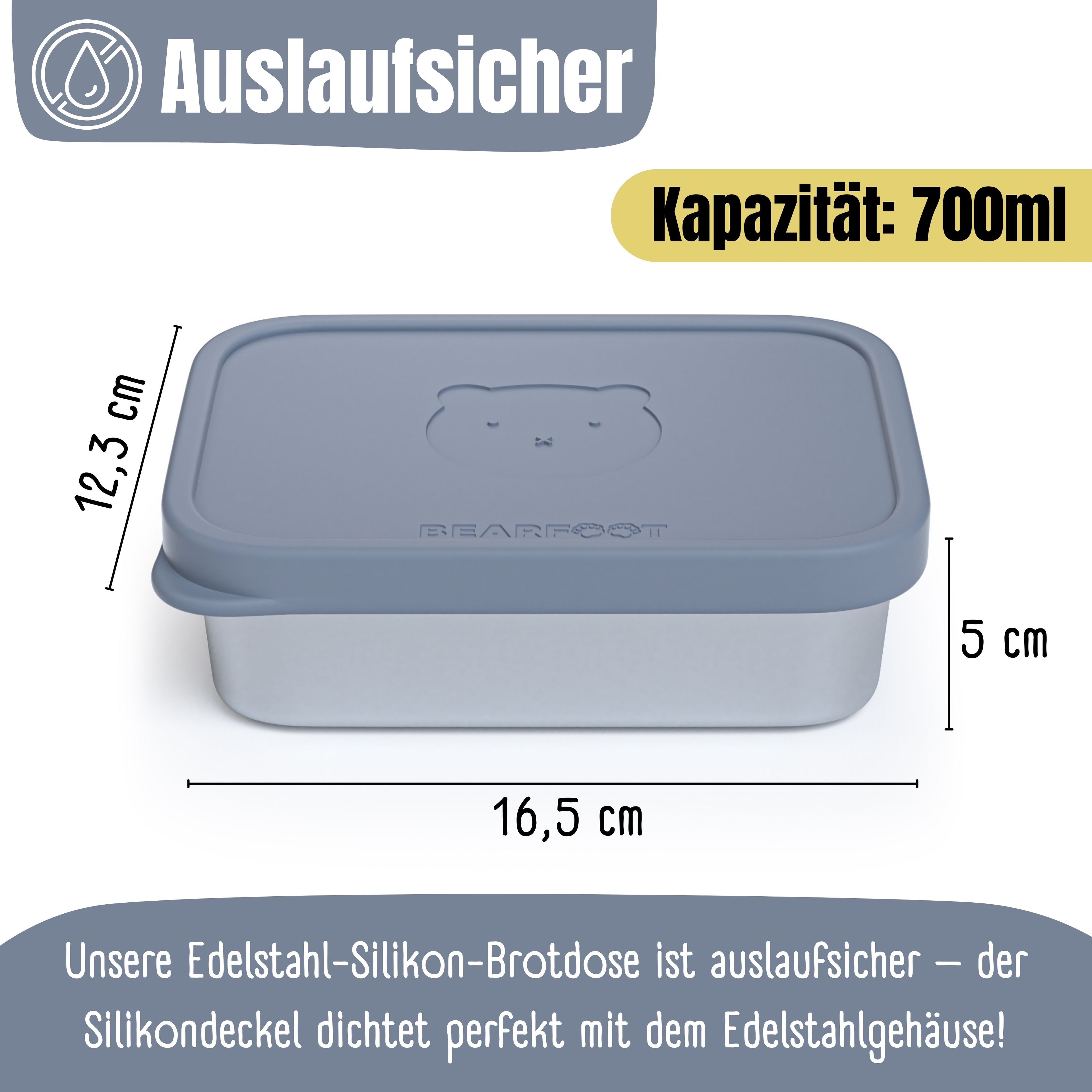 Brotdose Kinder Edelstahl mit Silikoneinsatz - Blau