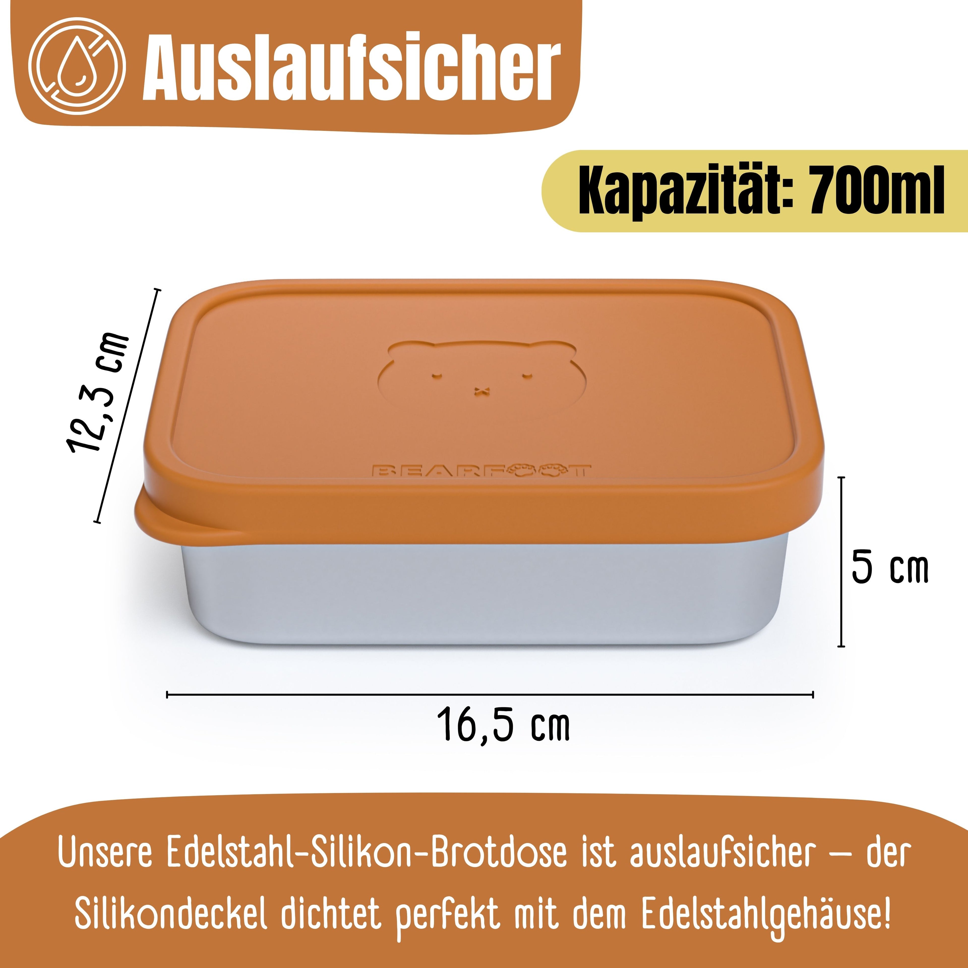 Brotdose Kinder Edelstahl mit Silikoneinsatz - Braun