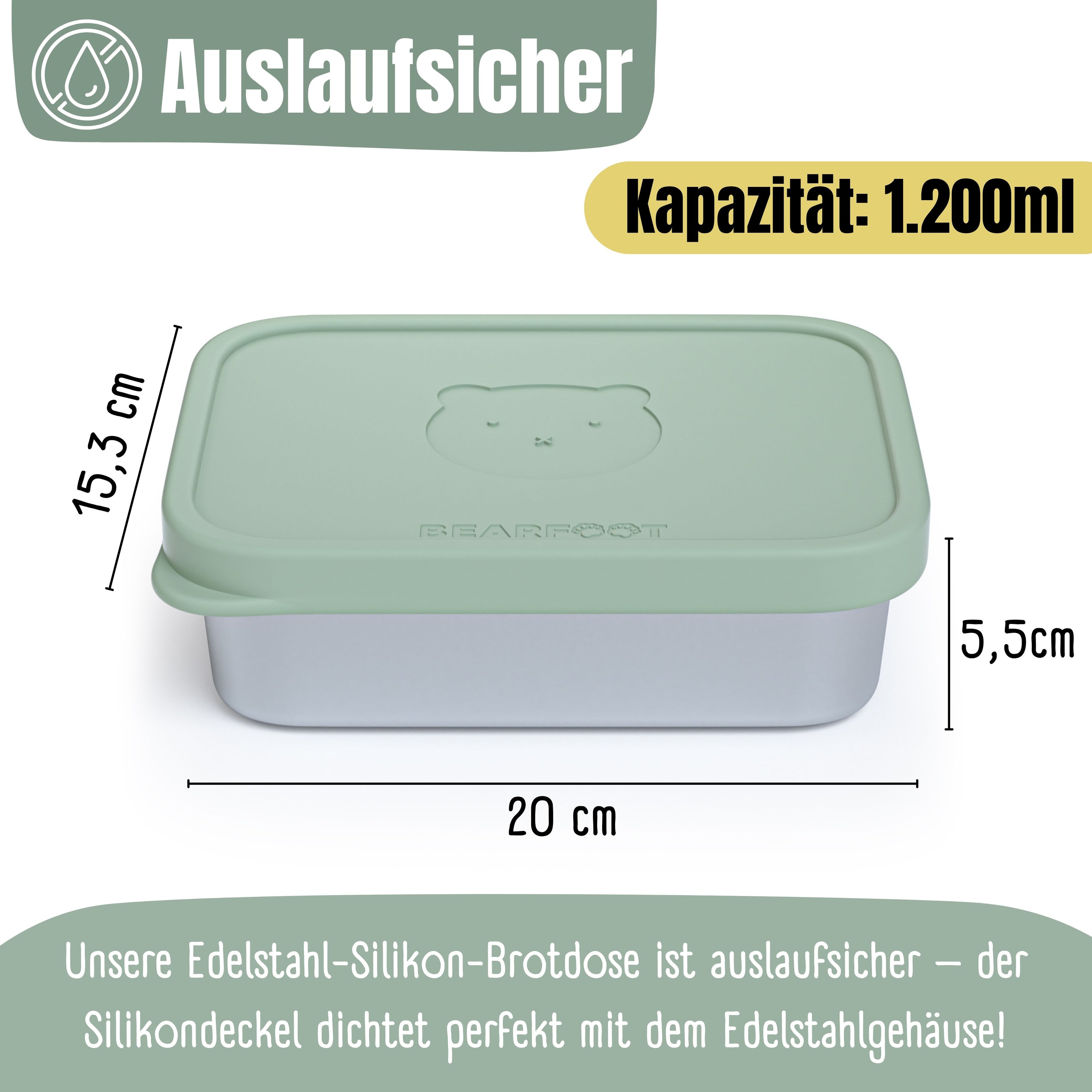 Brotdose Kinder Edelstahl mit Silikoneinsatz - Salbei