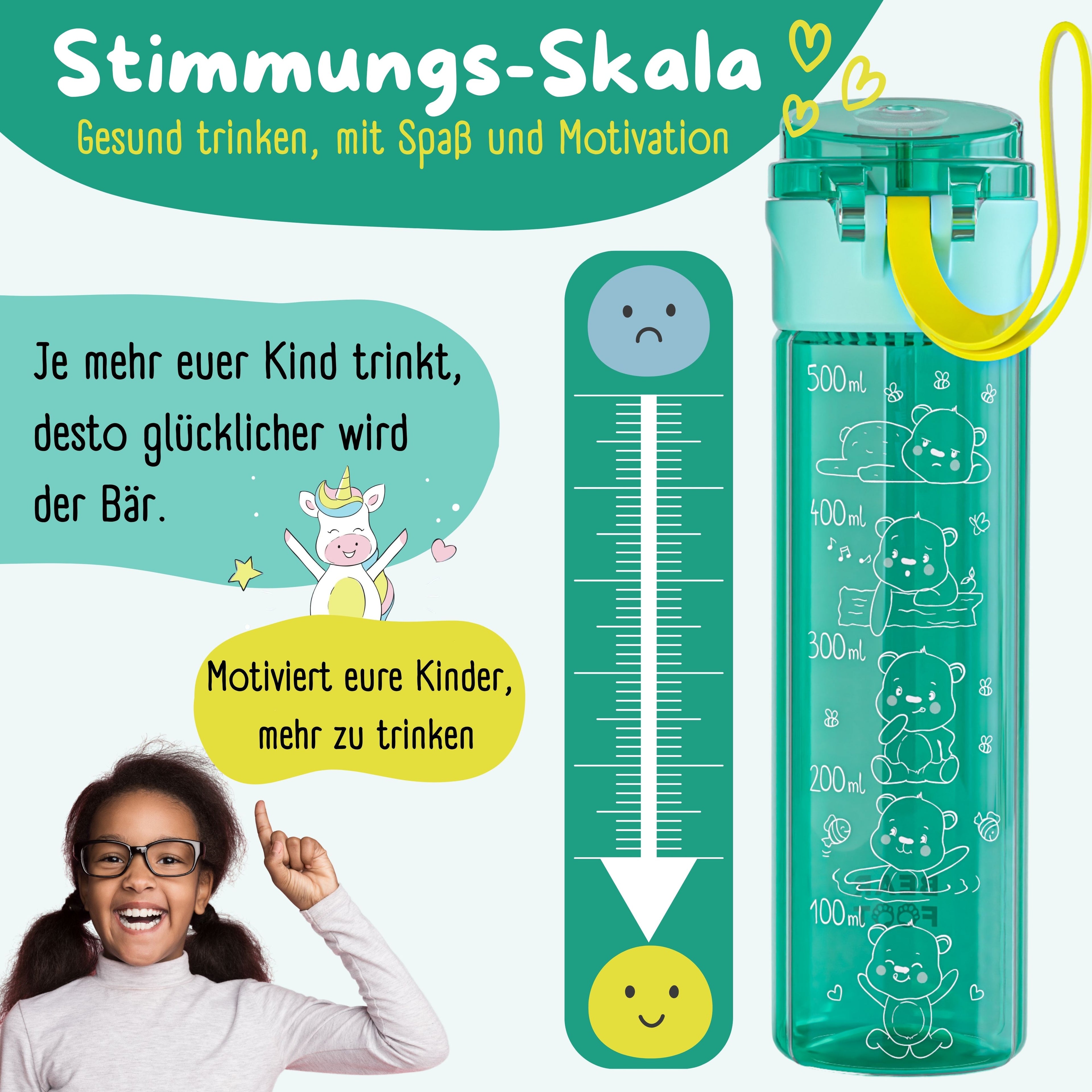 Kinderdrinkfles, 500 ml, licht - logo-mint