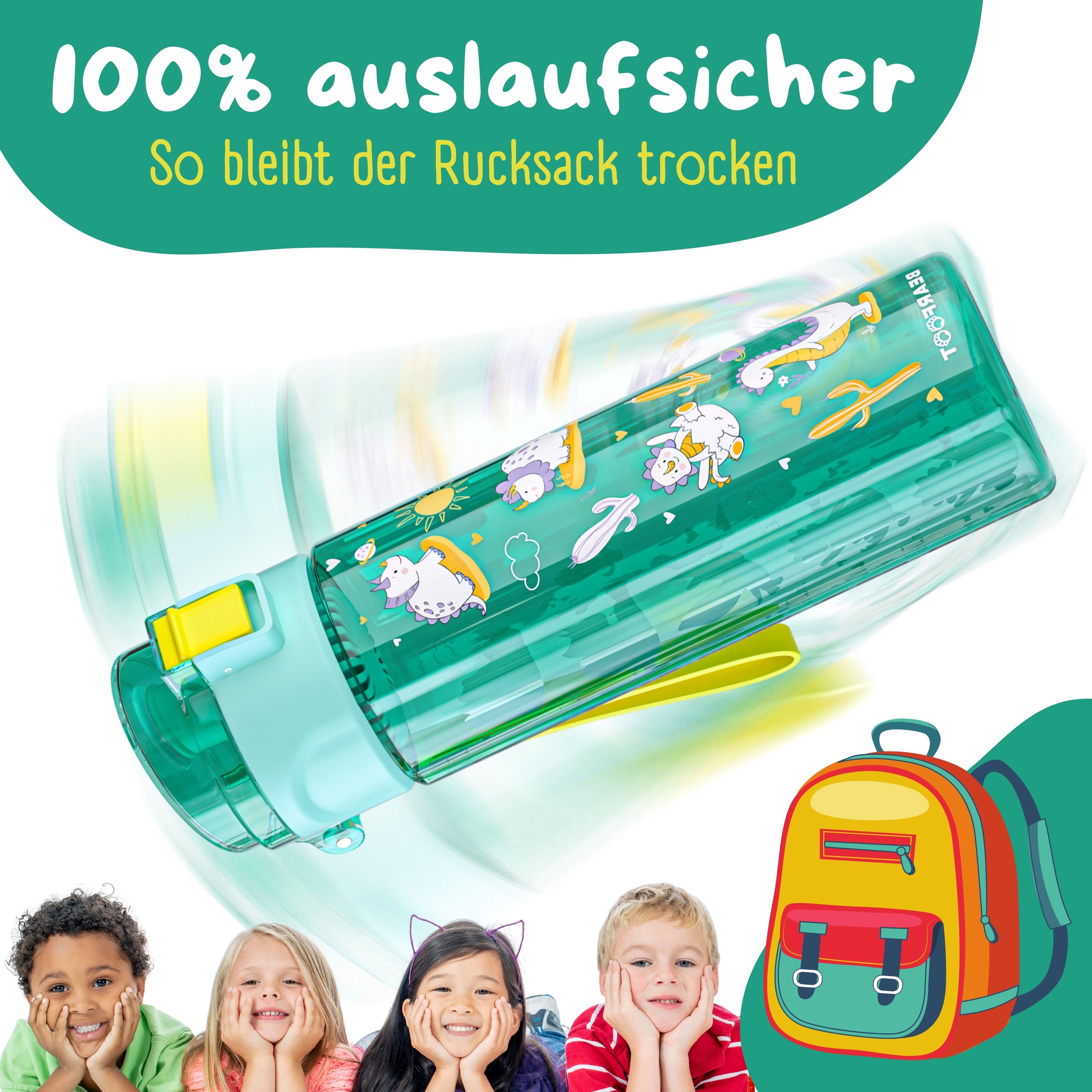 Trinkflasche Kinder, 500ml, leicht - Dinos-mint