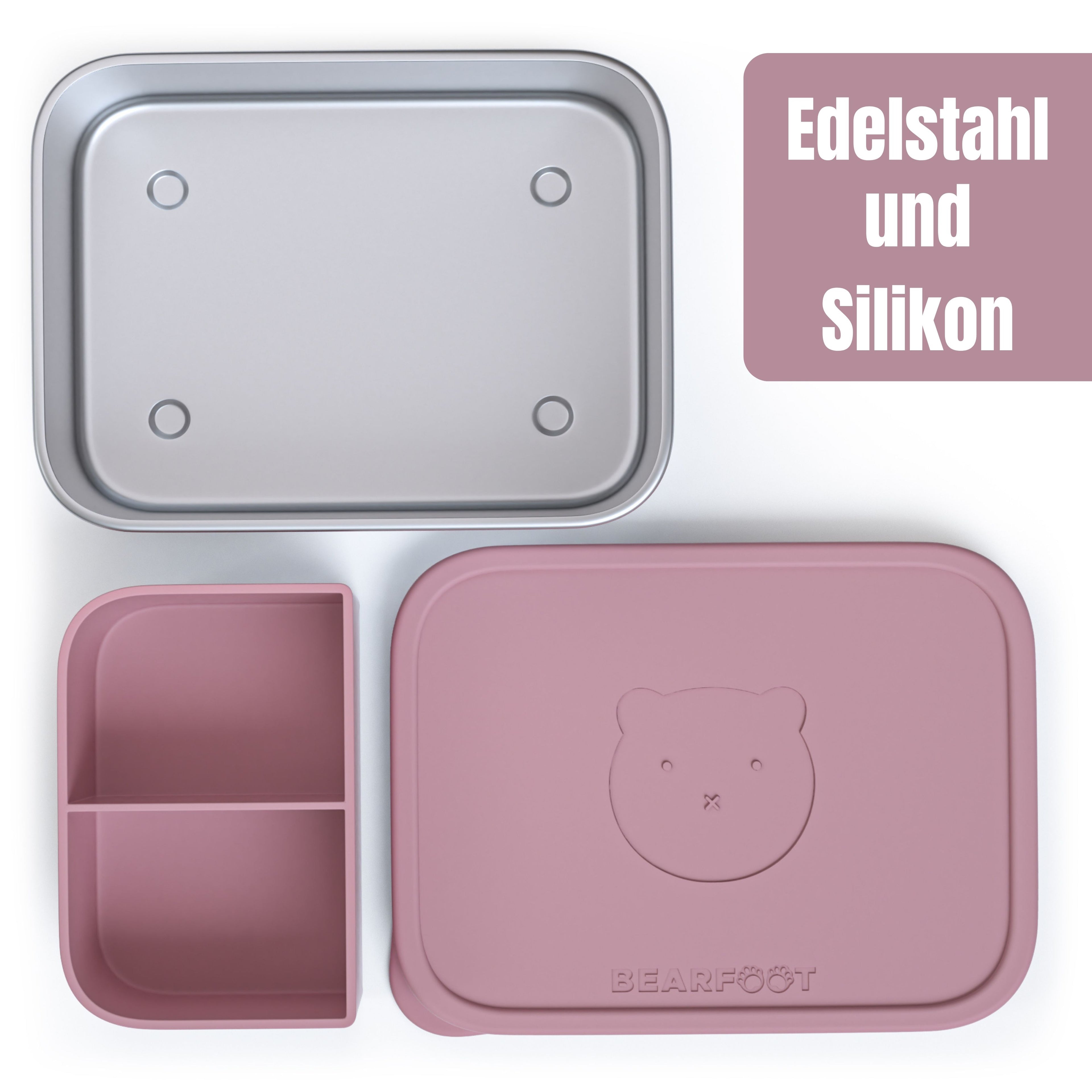 Brotdose Kinder Edelstahl mit Silikoneinsatz - Rosa