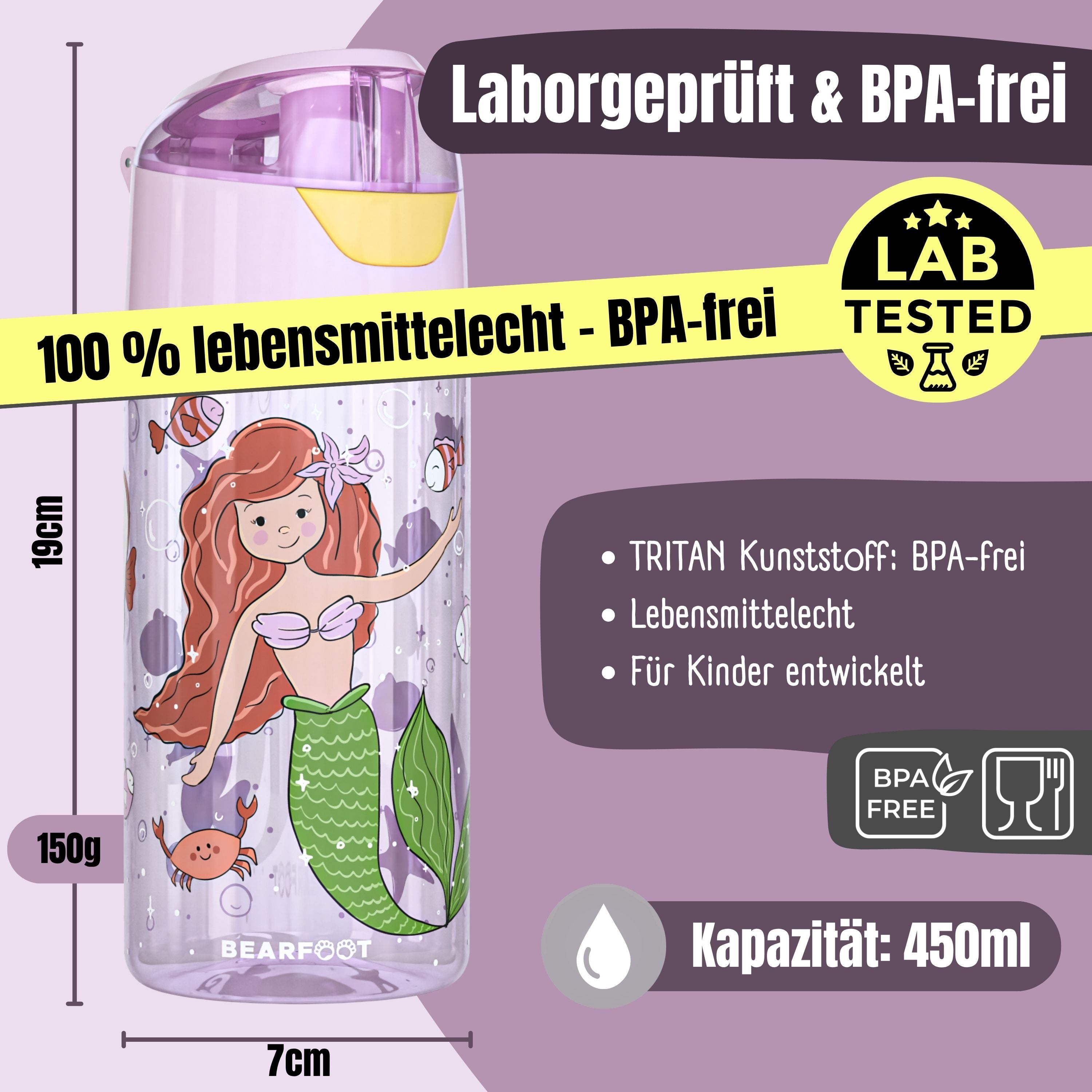 Botella de agua para niños, botella de agua ligera - sirena