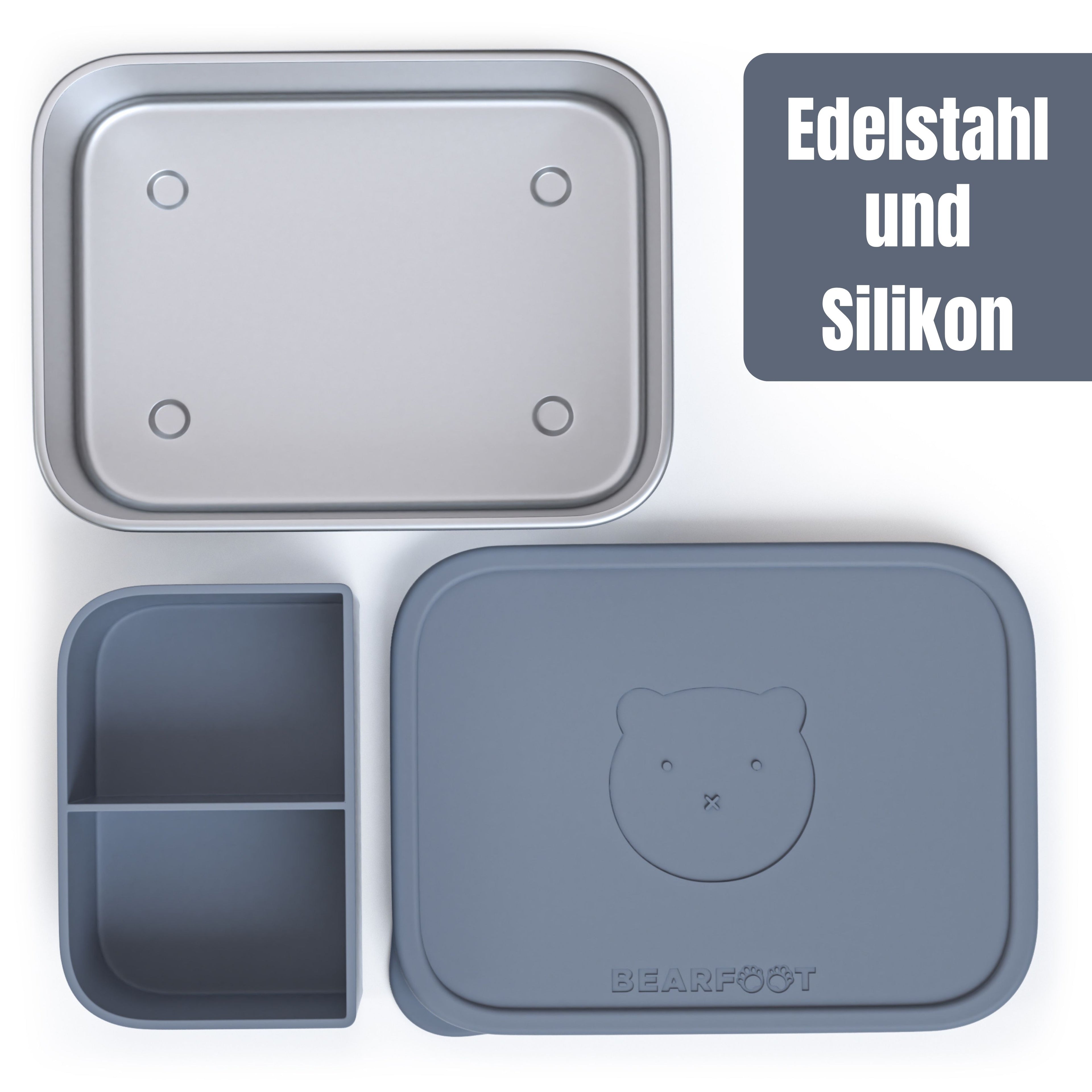 Brotdose Kinder Edelstahl mit Silikoneinsatz - Blau