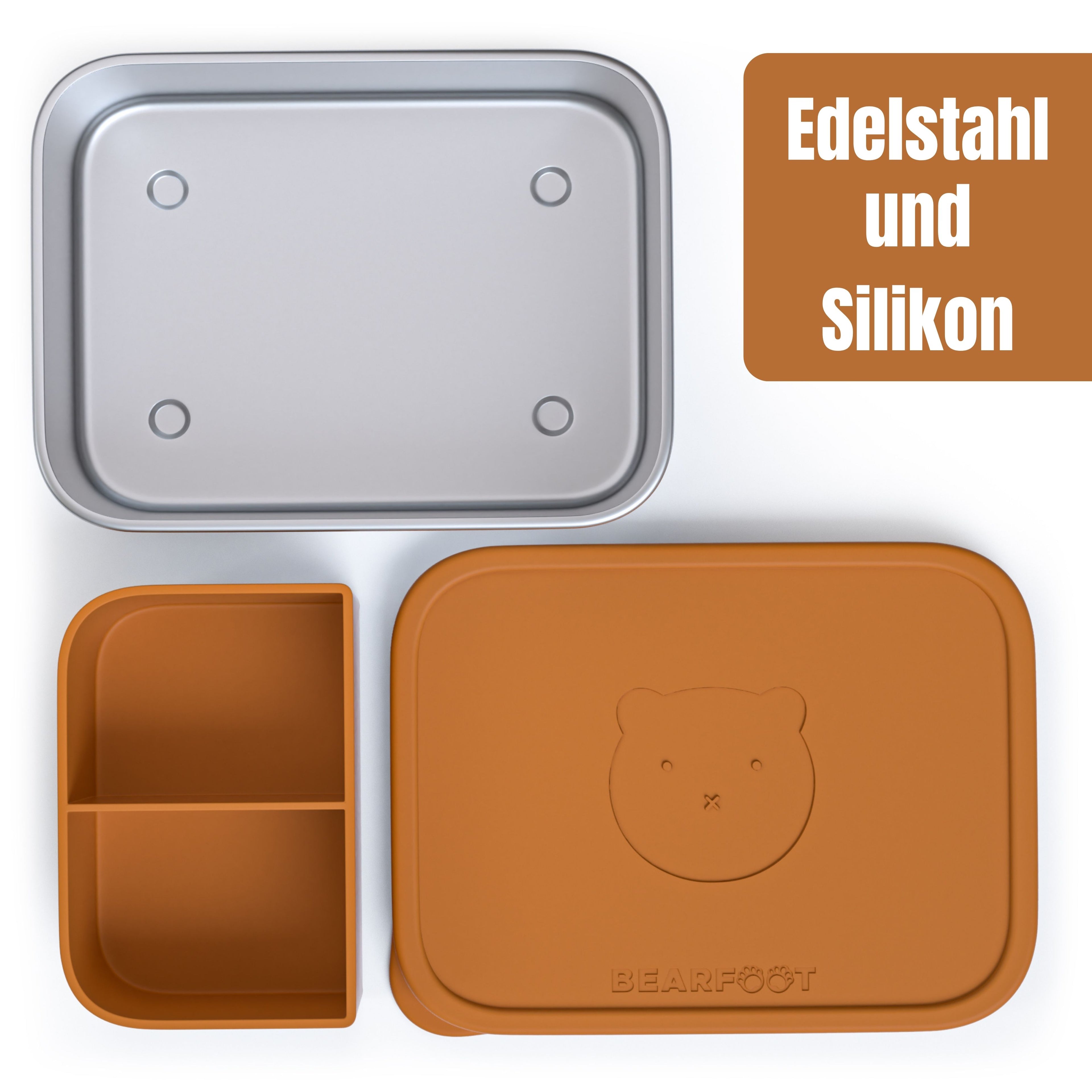 Brotdose Kinder Edelstahl mit Silikoneinsatz - Braun