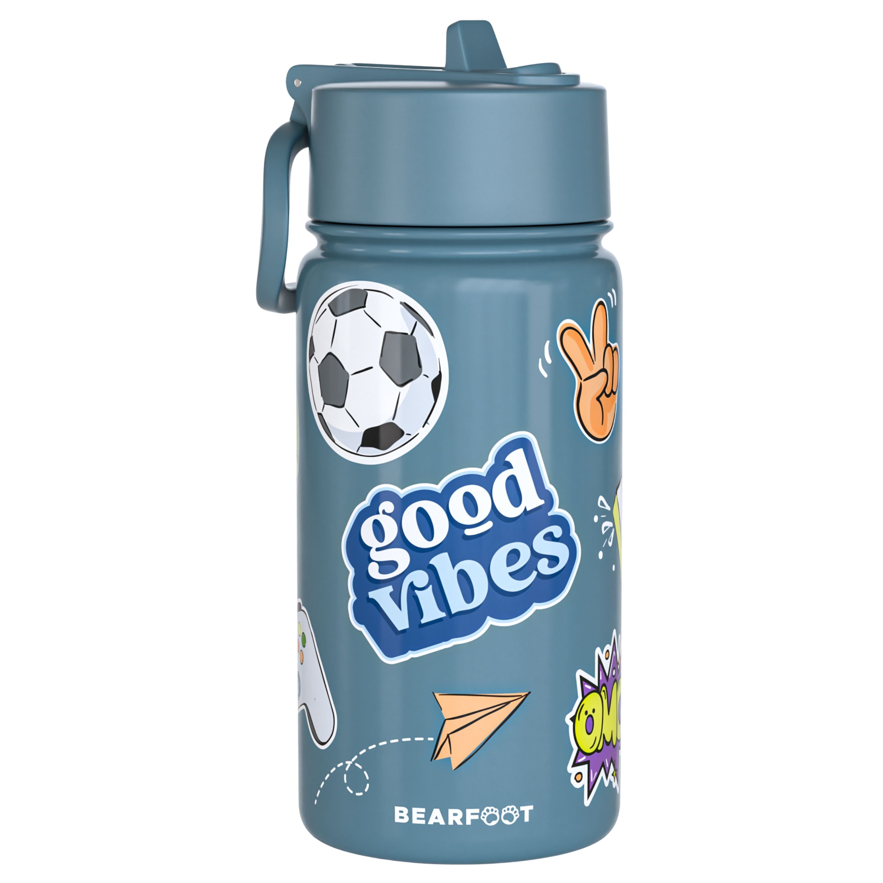 Thermo Kinder Trinkflasche Edelstahl - Sticker blau