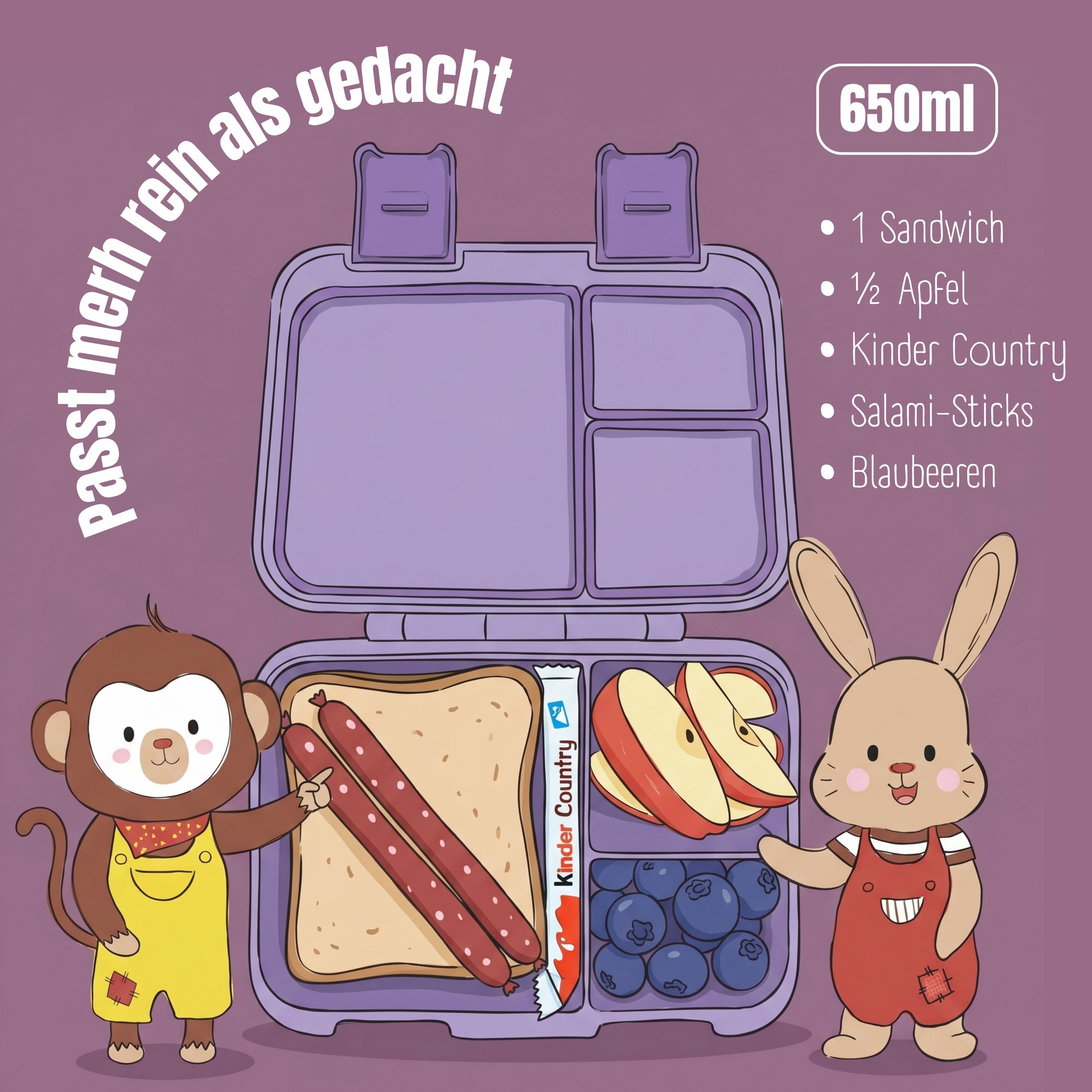 Brotdose mit Fächern, leicht & auslaufsicher - Einhorn lila