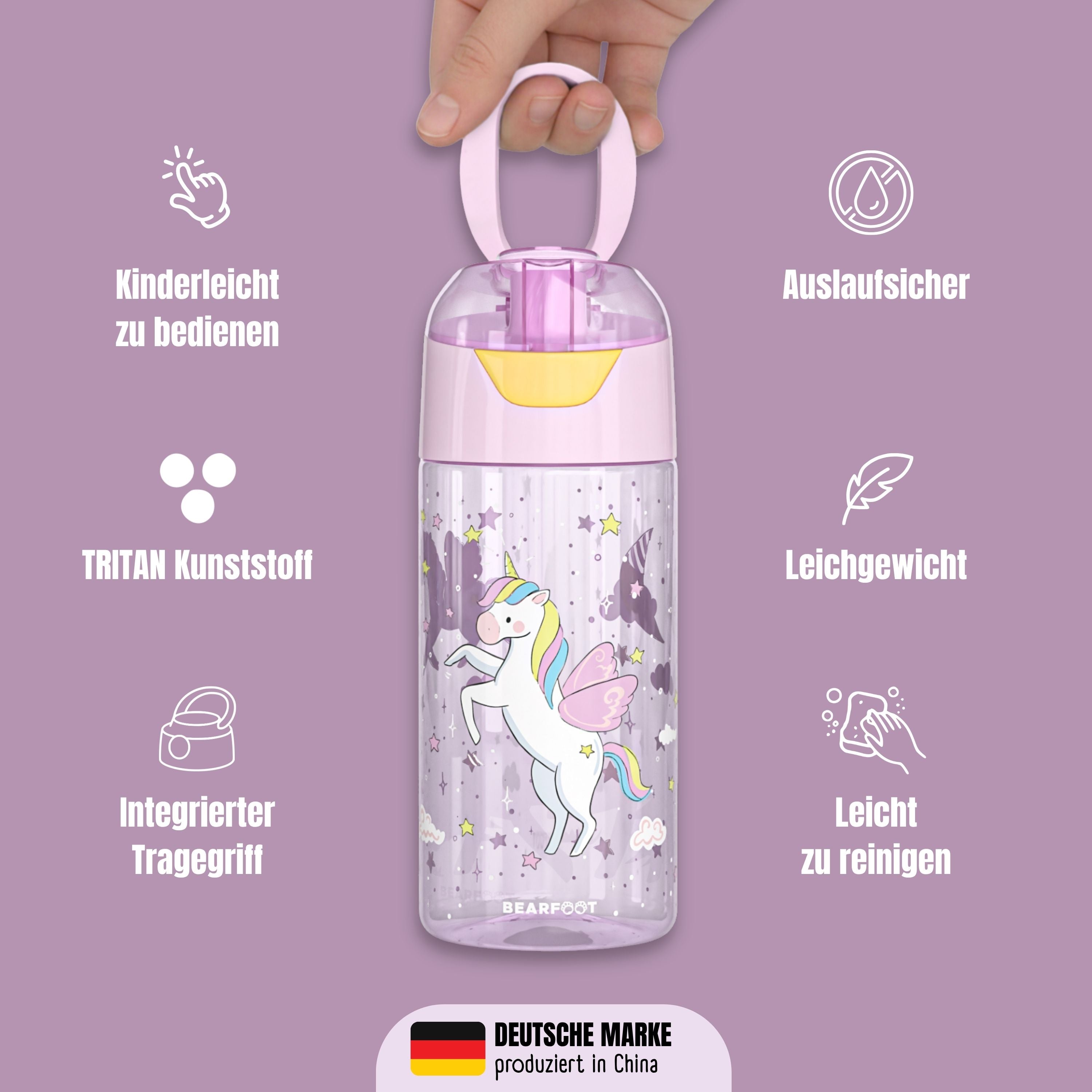 Trinkflasche Kinder, leichte Wasserflasche - Einhorn