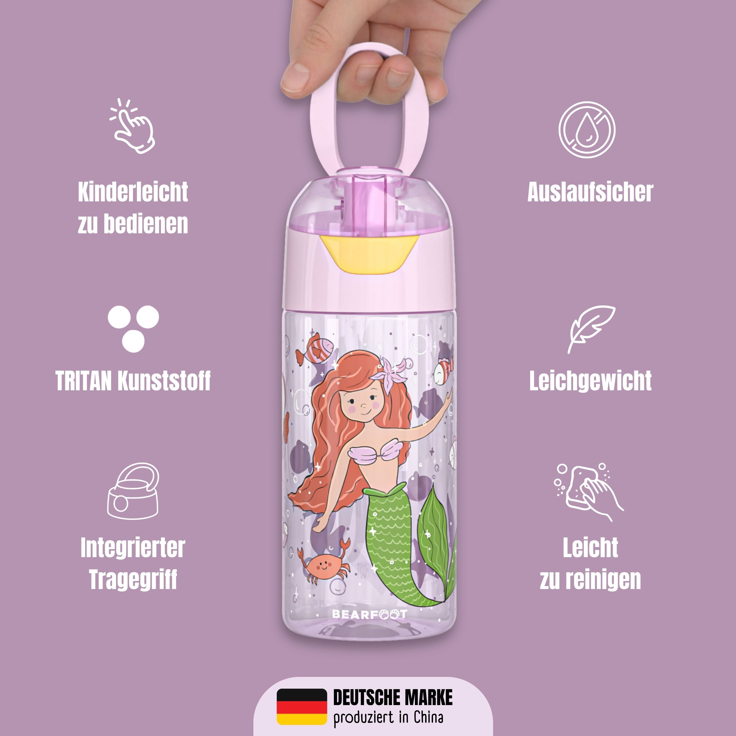Botella de agua para niños, botella de agua ligera - sirena