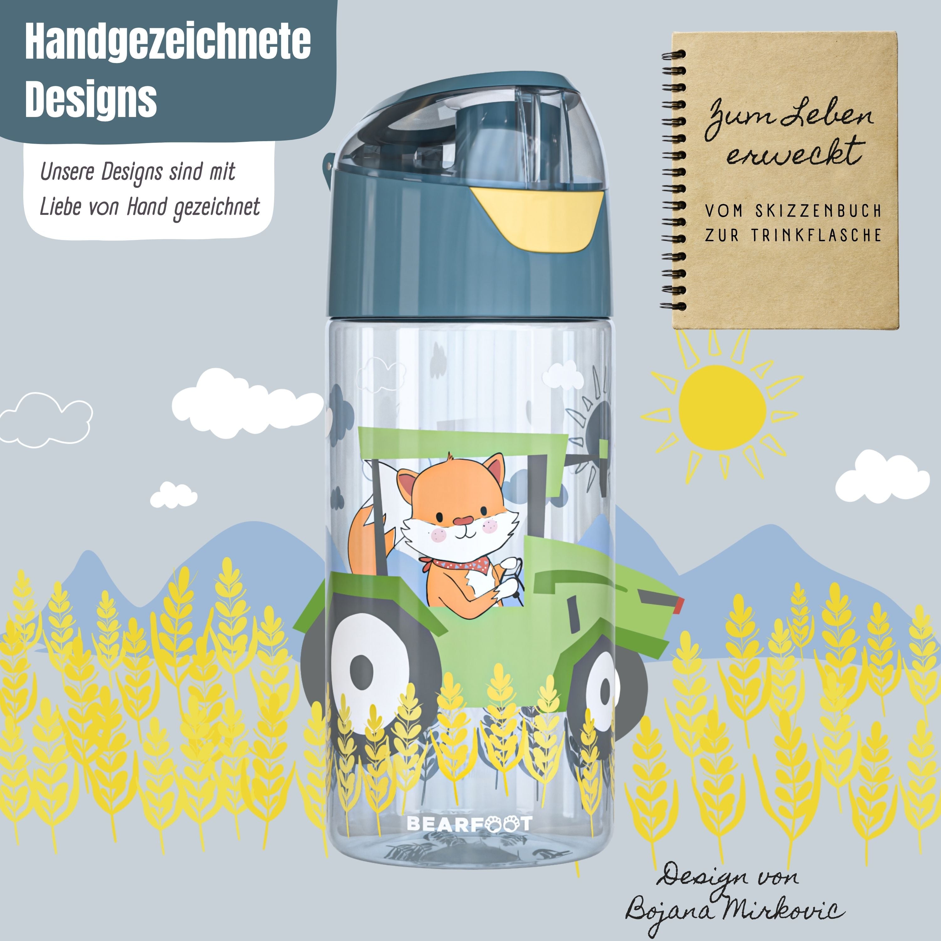 Trinkflasche Kinder, leichte Wasserflasche - Traktor Fuchs