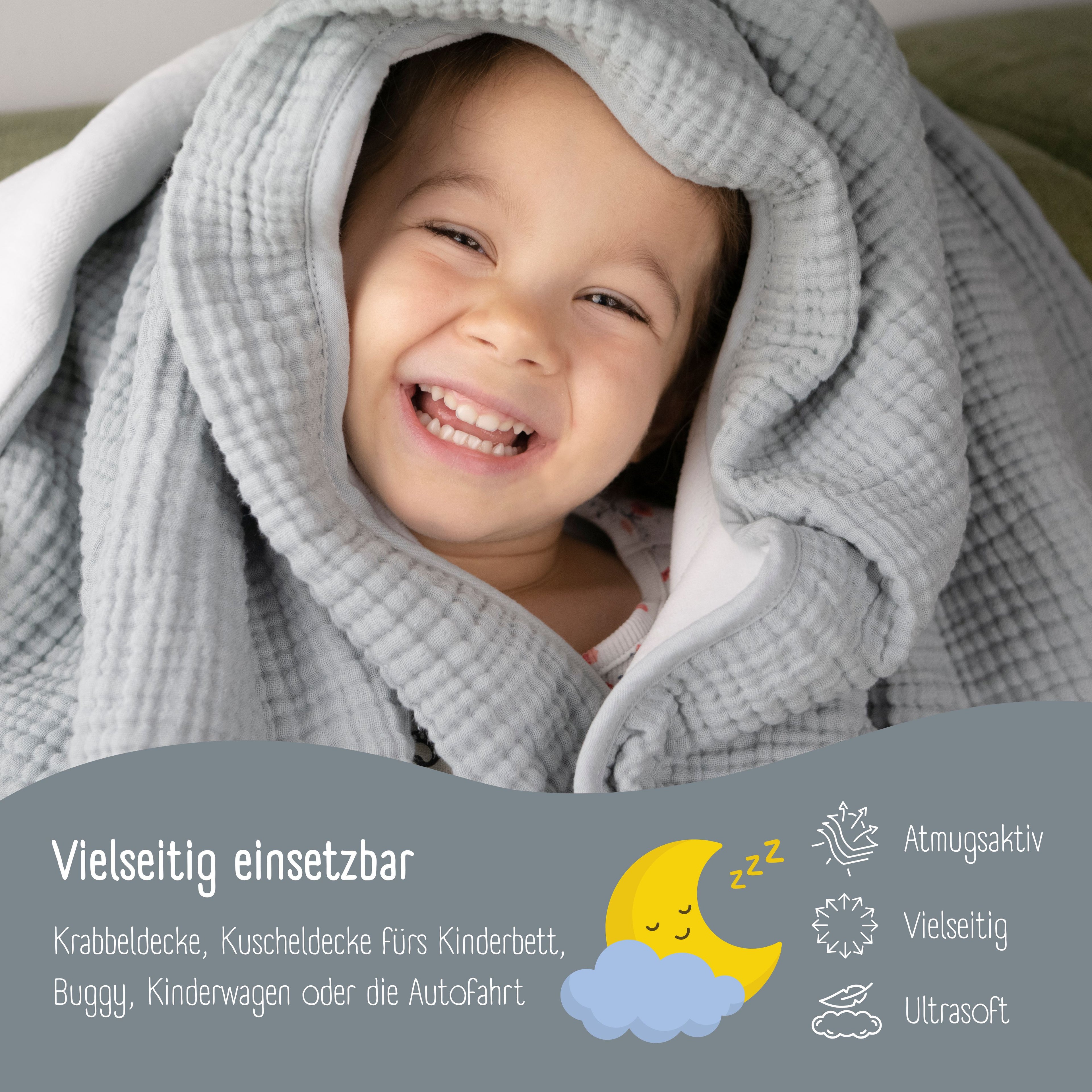 Babydecke Musselin Fleecedecke flauschig weich - grau