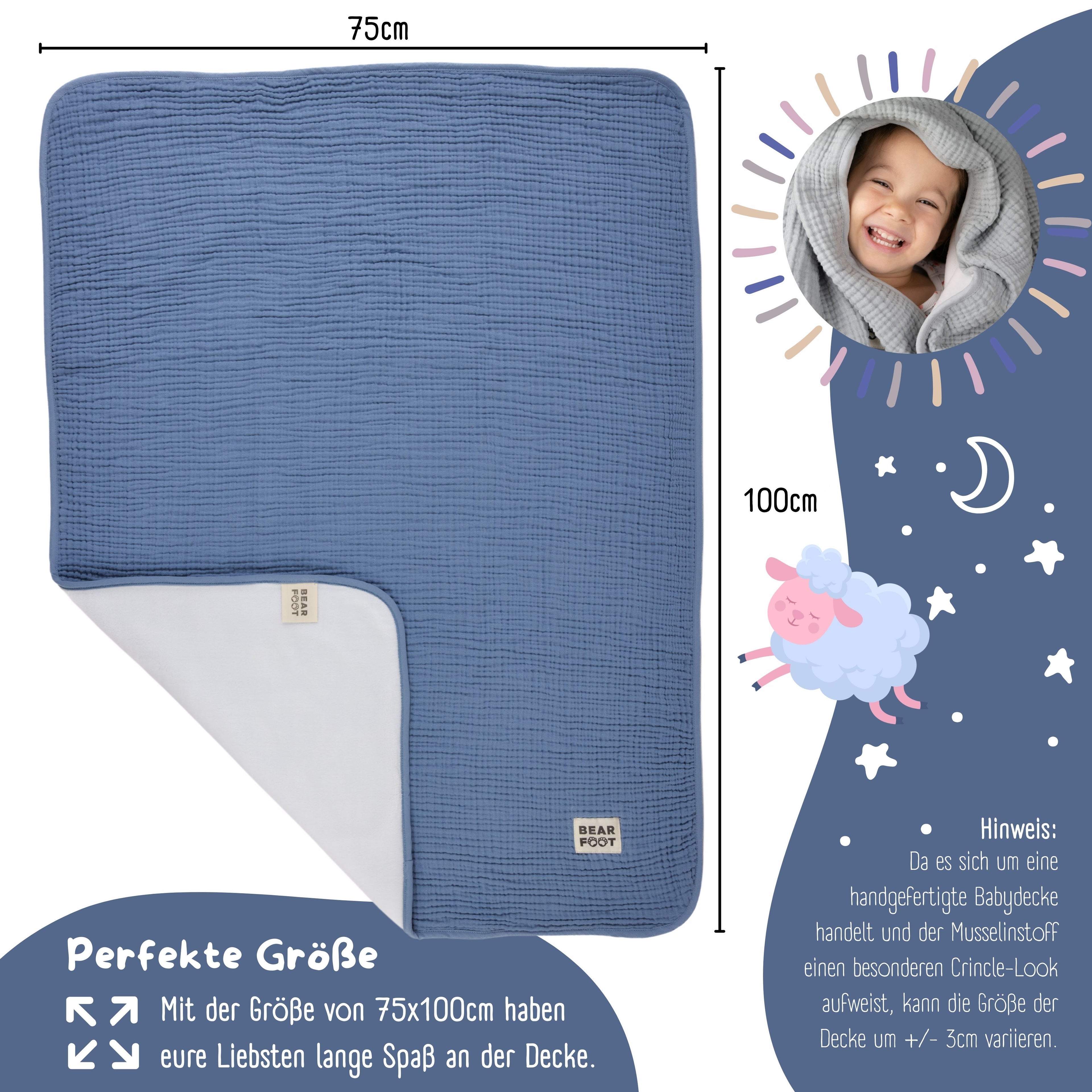 Baby blanket muslin fleece blanket fluffy soft - blue