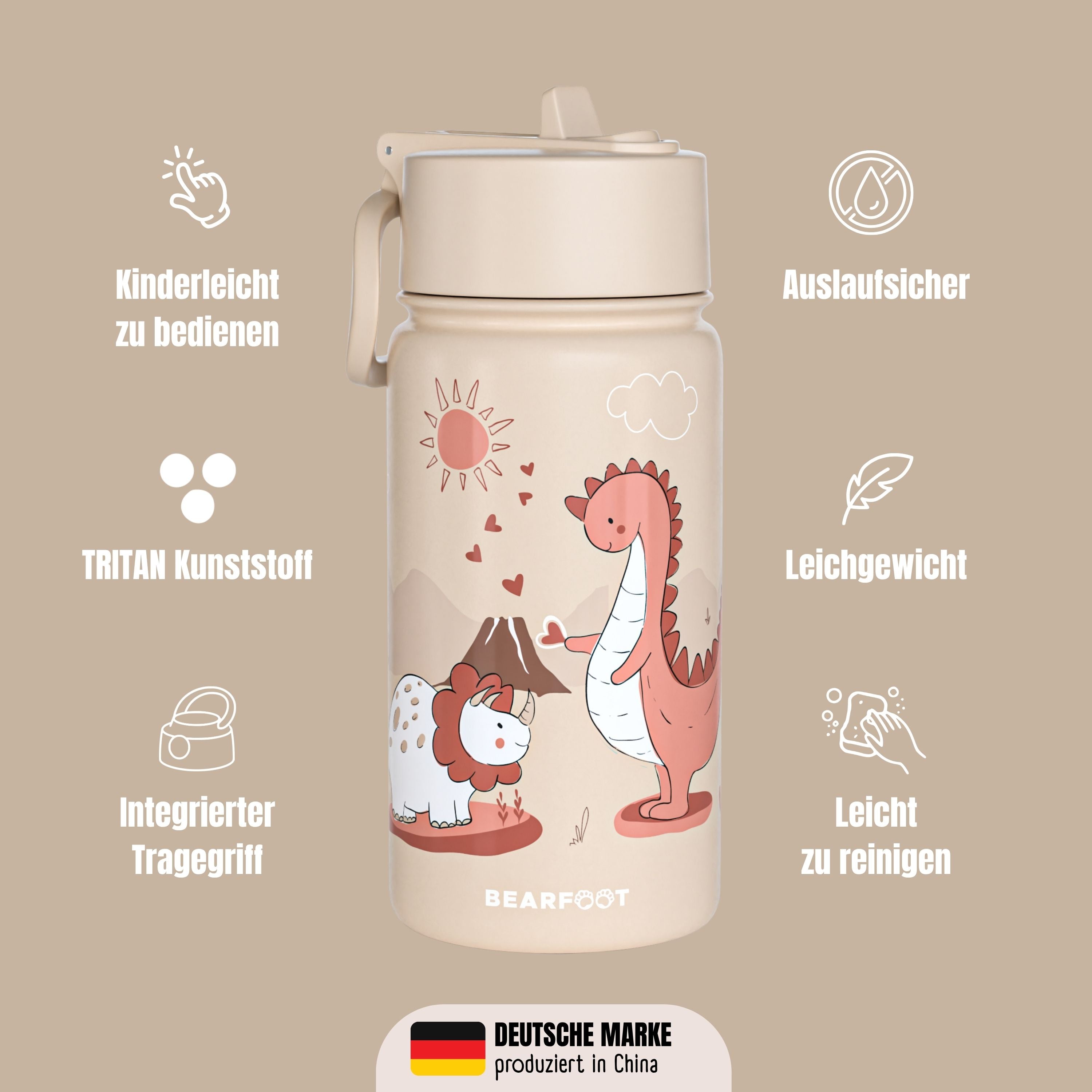Botella térmica para niños de acero inoxidable - dinosaurios marrón