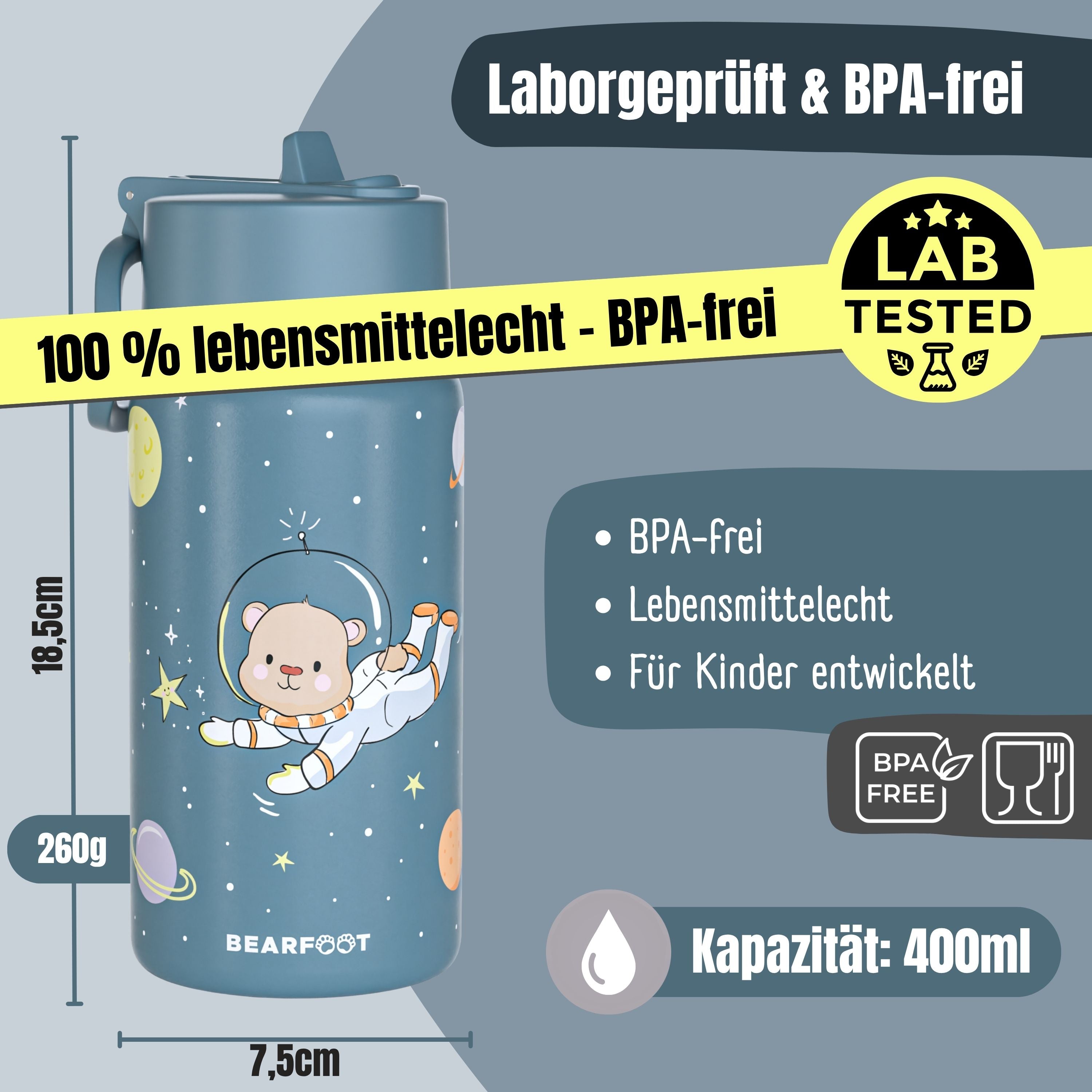 Thermo kinderdrinkfles RVS - Astro Beer blauw