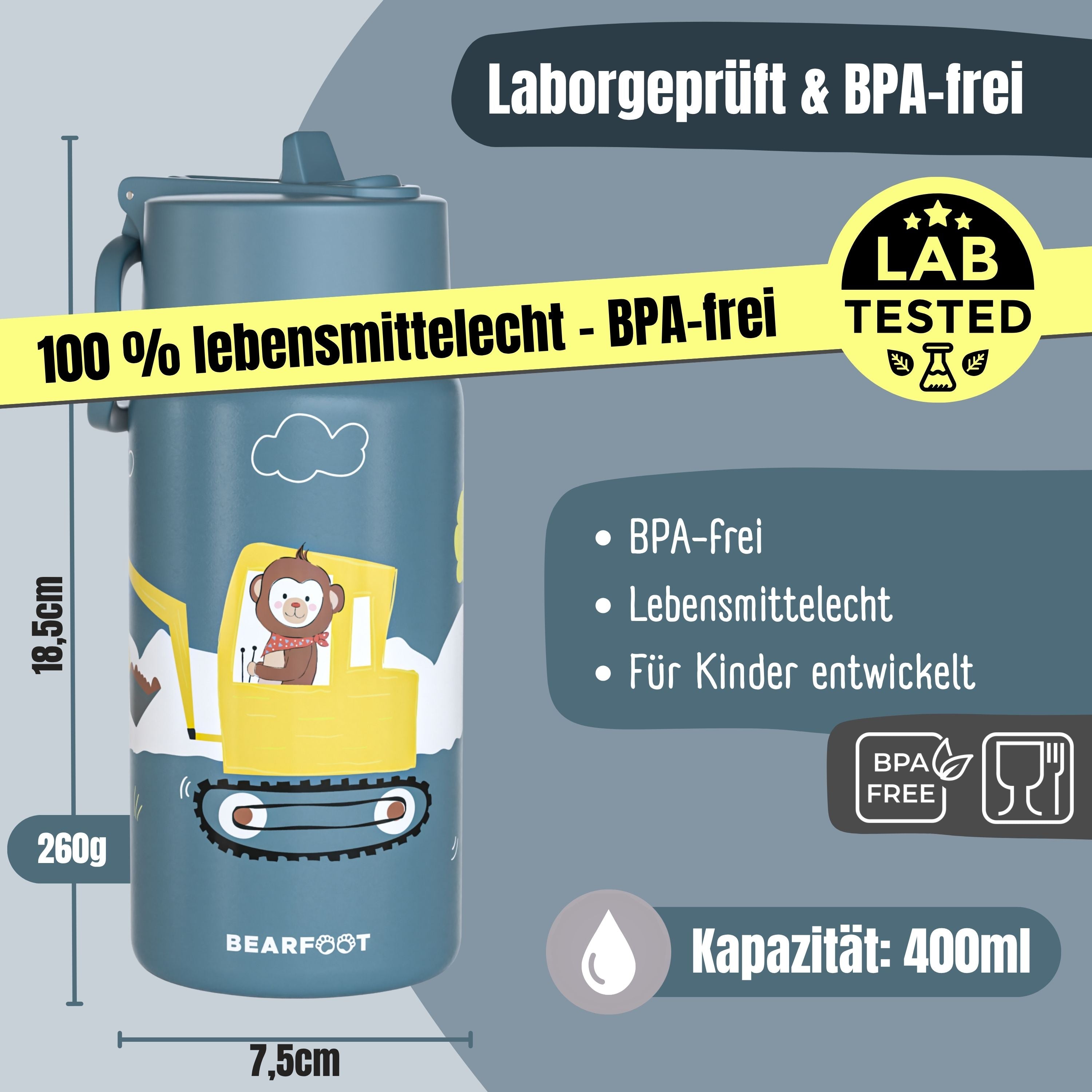 Thermo Kinder Trinkflasche Edelstahl - Bagger