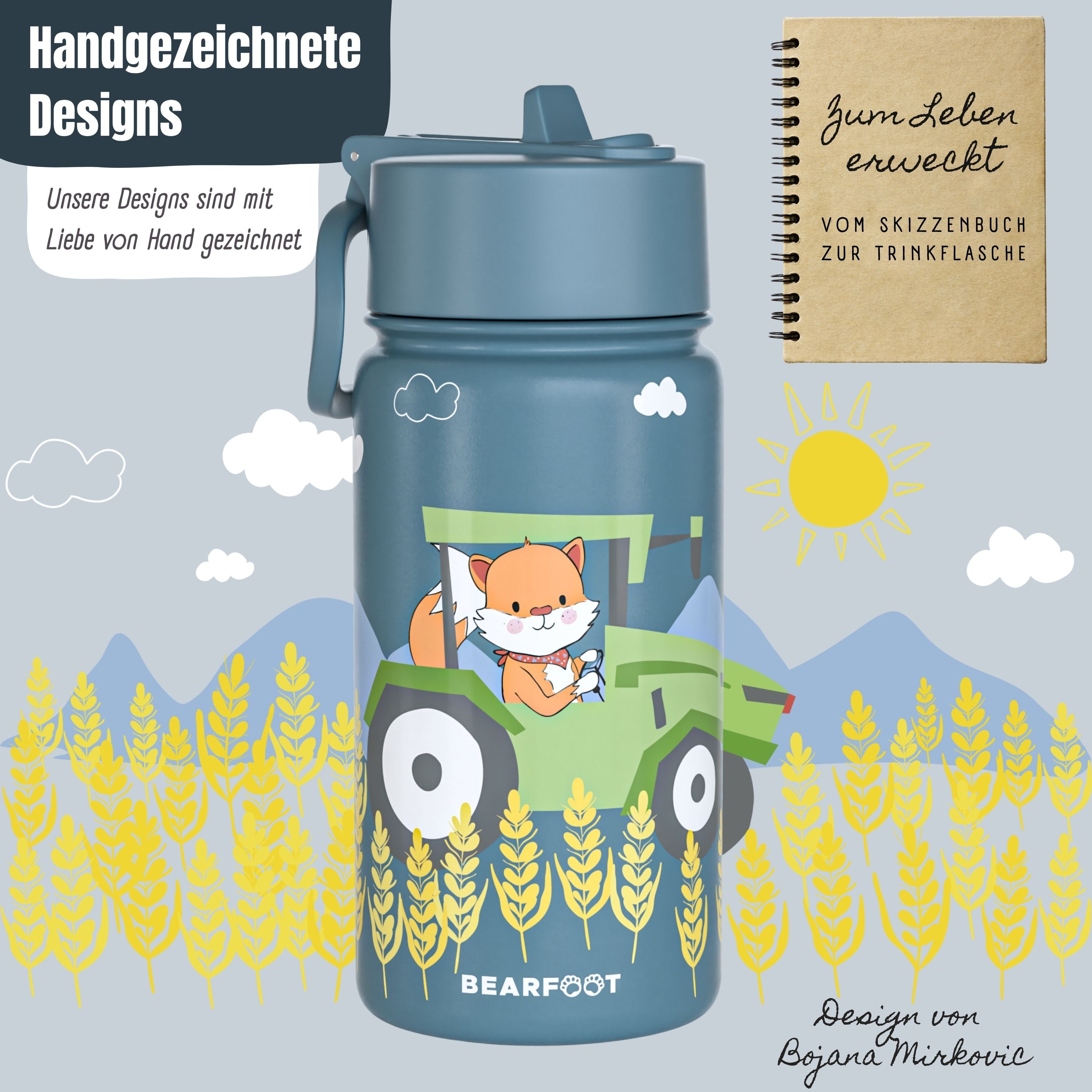 Thermo Kinder Trinkflasche Edelstahl - Traktor