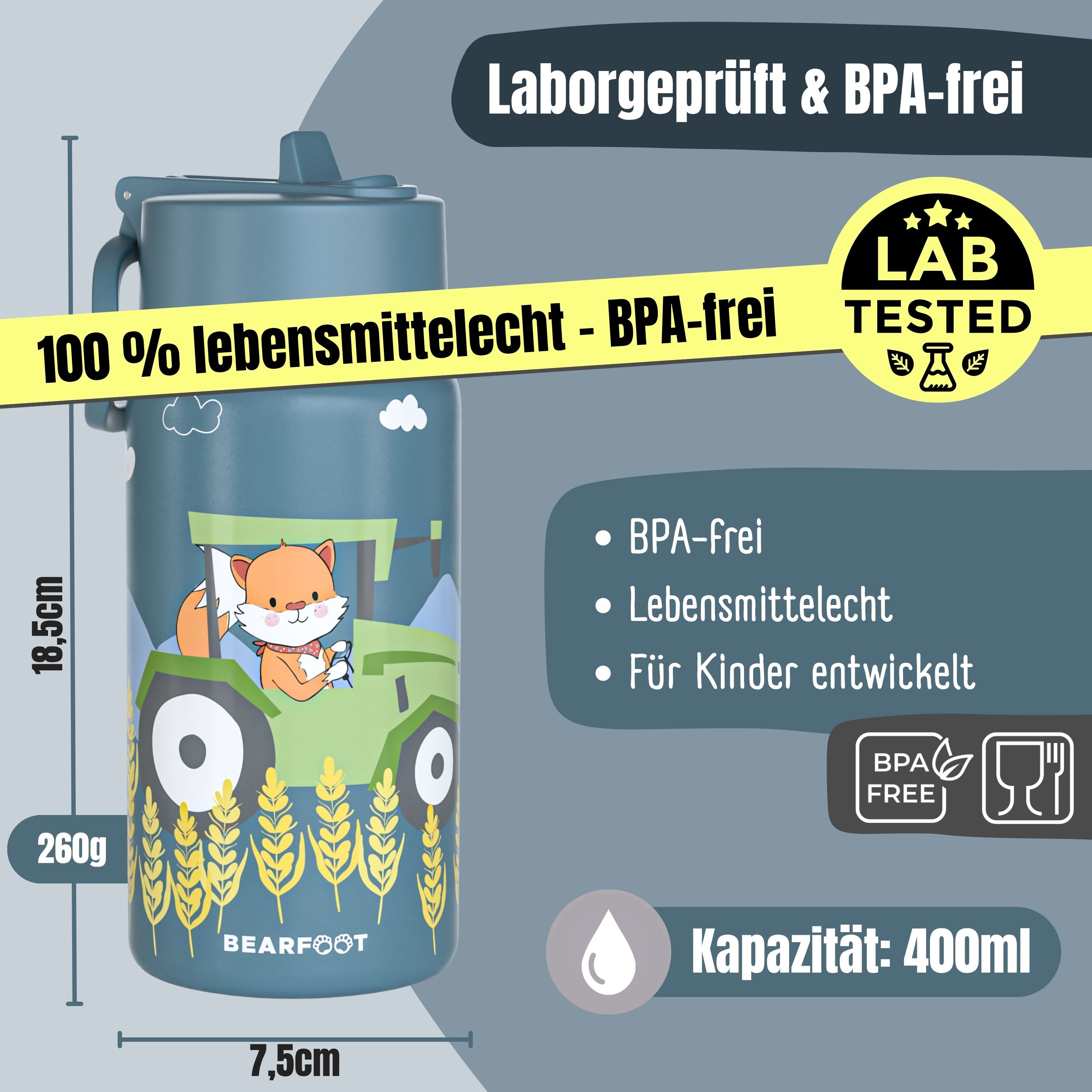 Thermo Kinder Trinkflasche Edelstahl - Traktor
