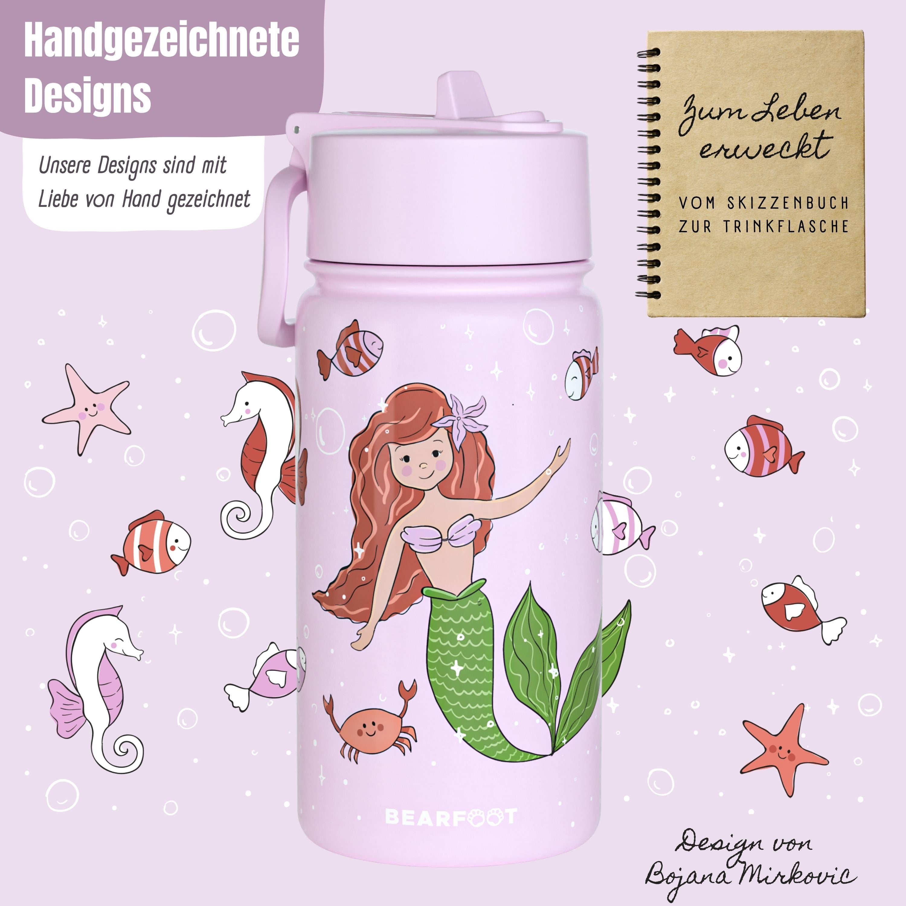 Thermo kinderdrinkfles RVS - zeemeermin paars