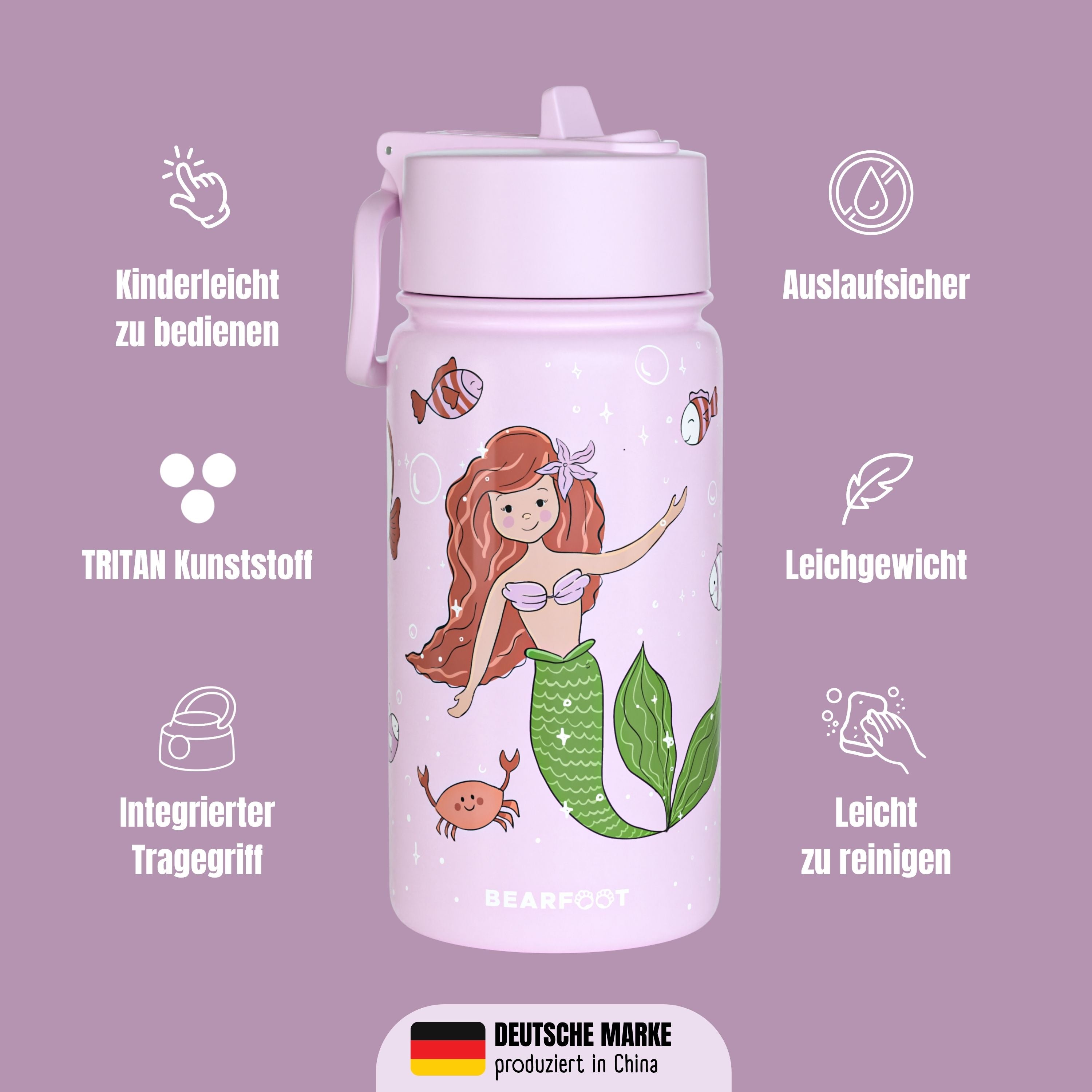 Thermo kinderdrinkfles RVS - zeemeermin paars