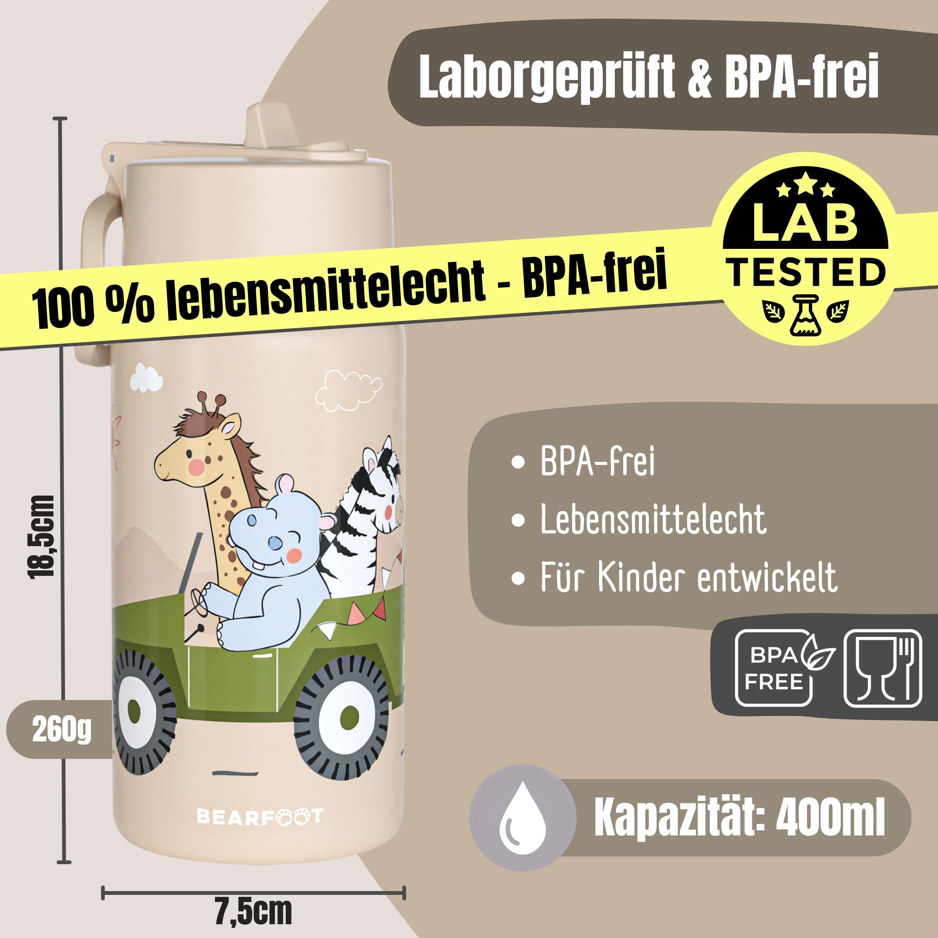 Thermo kinderdrinkfles RVS - Safari bruin