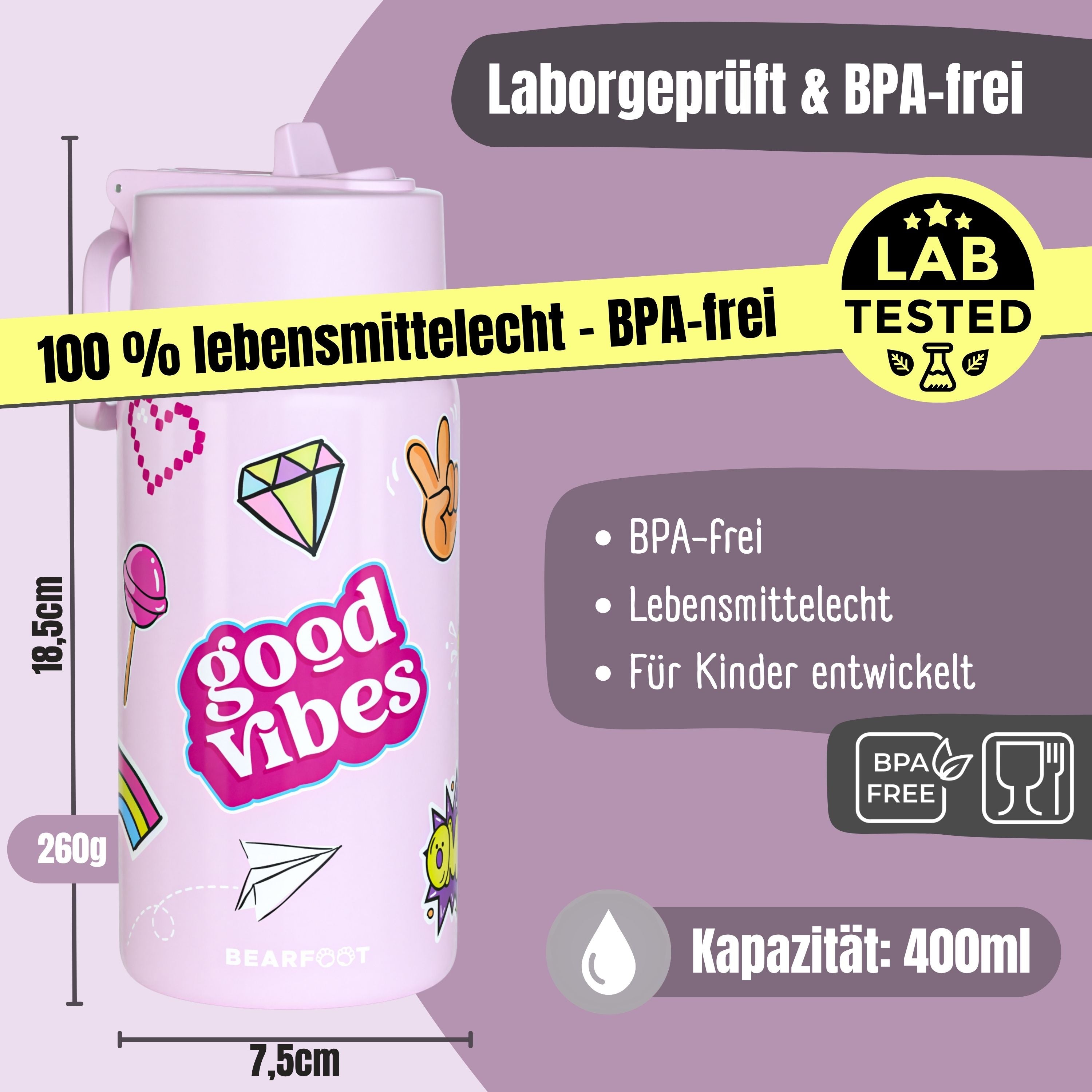 Thermo Kinder Trinkflasche Edelstahl - Sticker lila