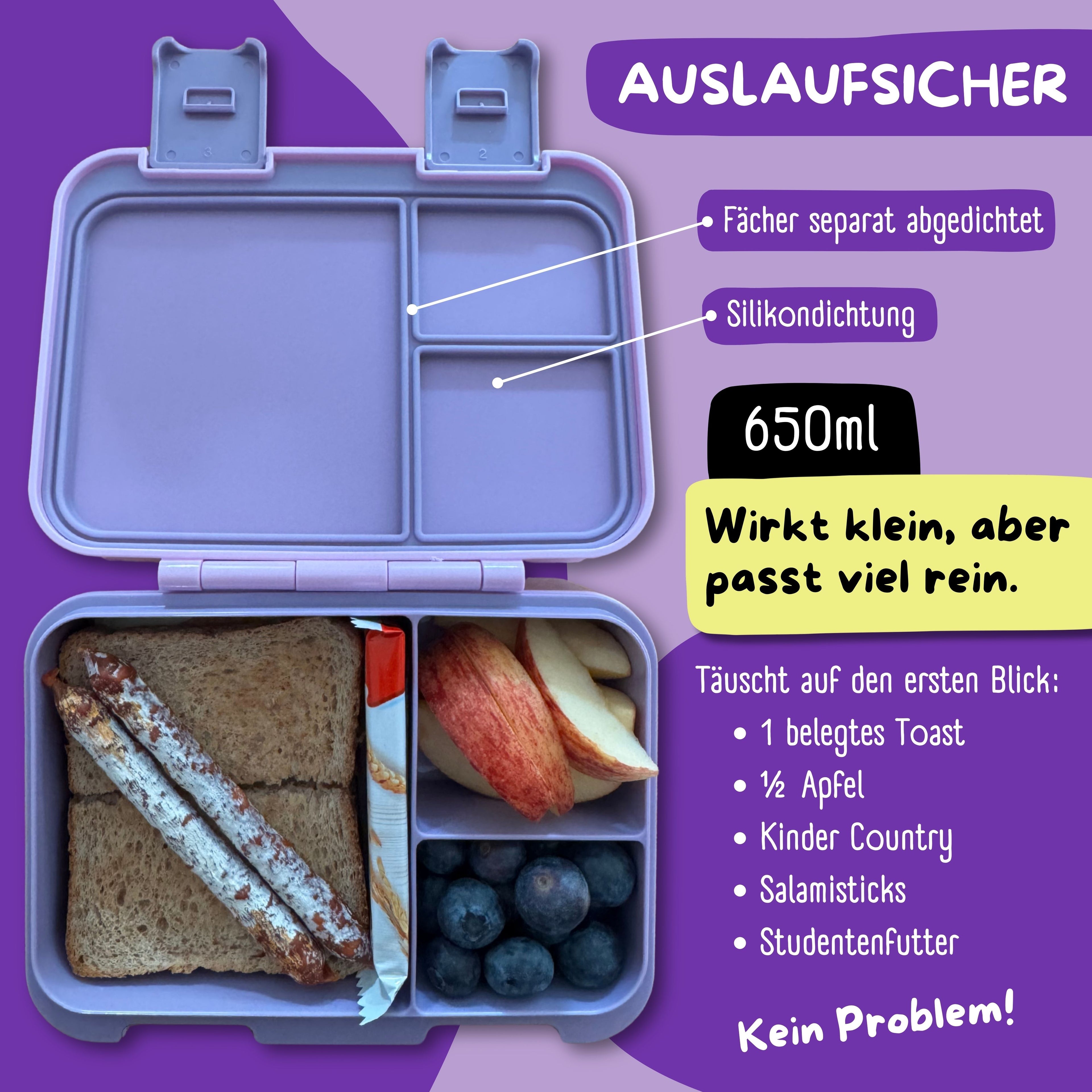 Brotdose mit Fächern, auslaufsicher - Schmetterling GLOW