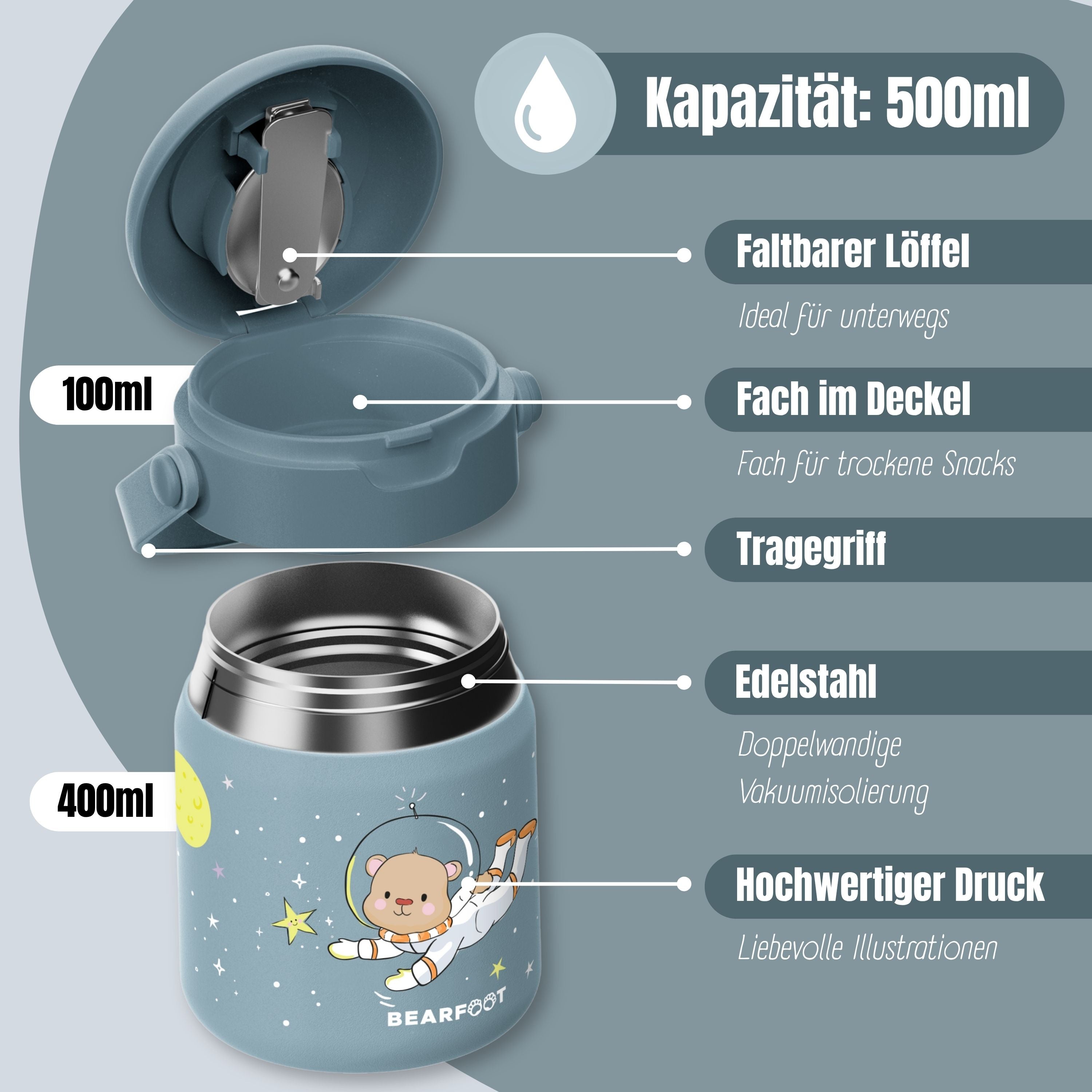 Thermobehälter Kinder Edelstahl - Astro Bär blau