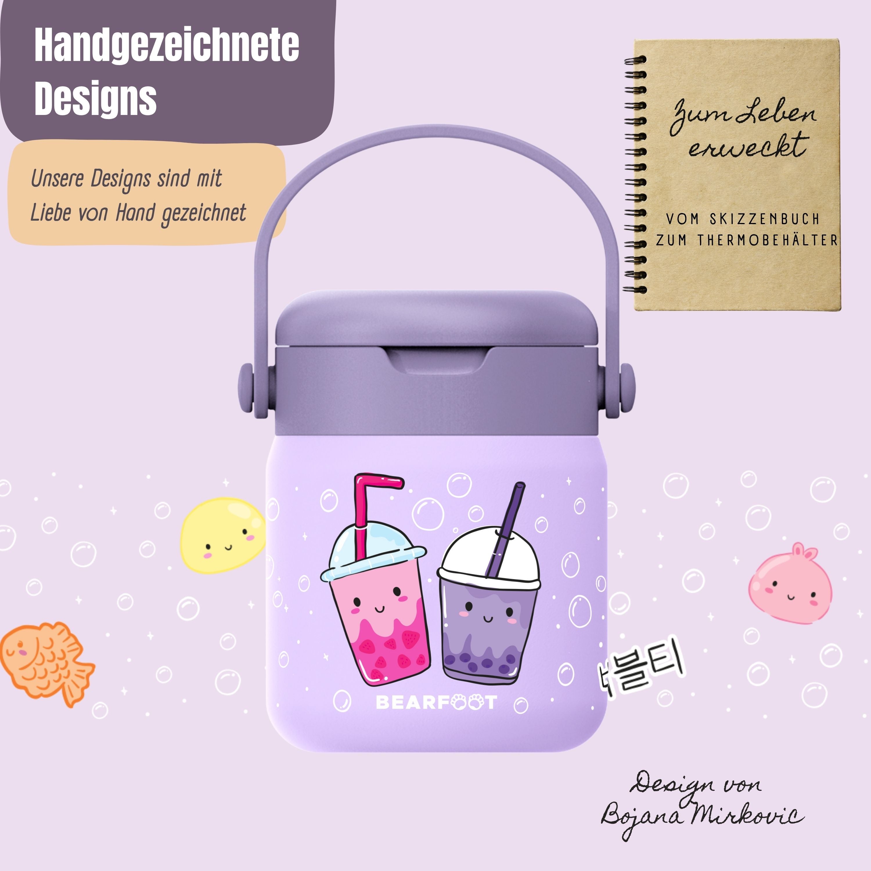 Thermobehälter Kinder Edelstahl - Bubble Tea lila