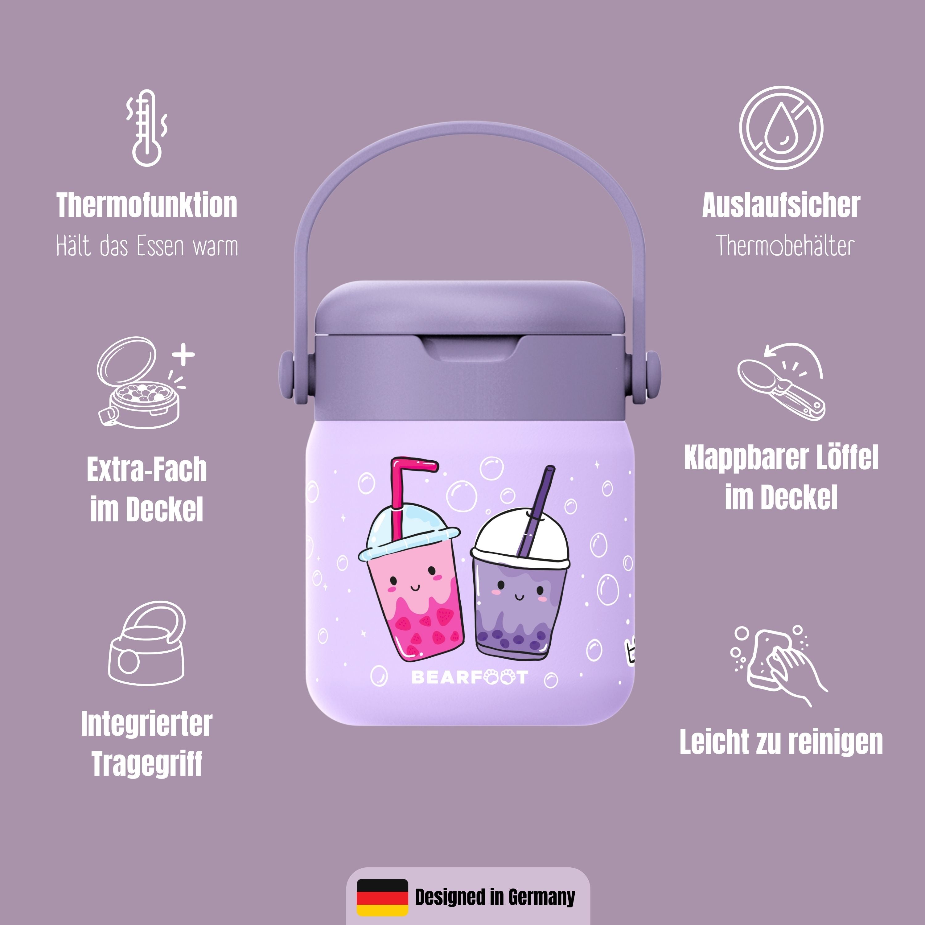 Thermobehälter Kinder Edelstahl - Bubble Tea lila