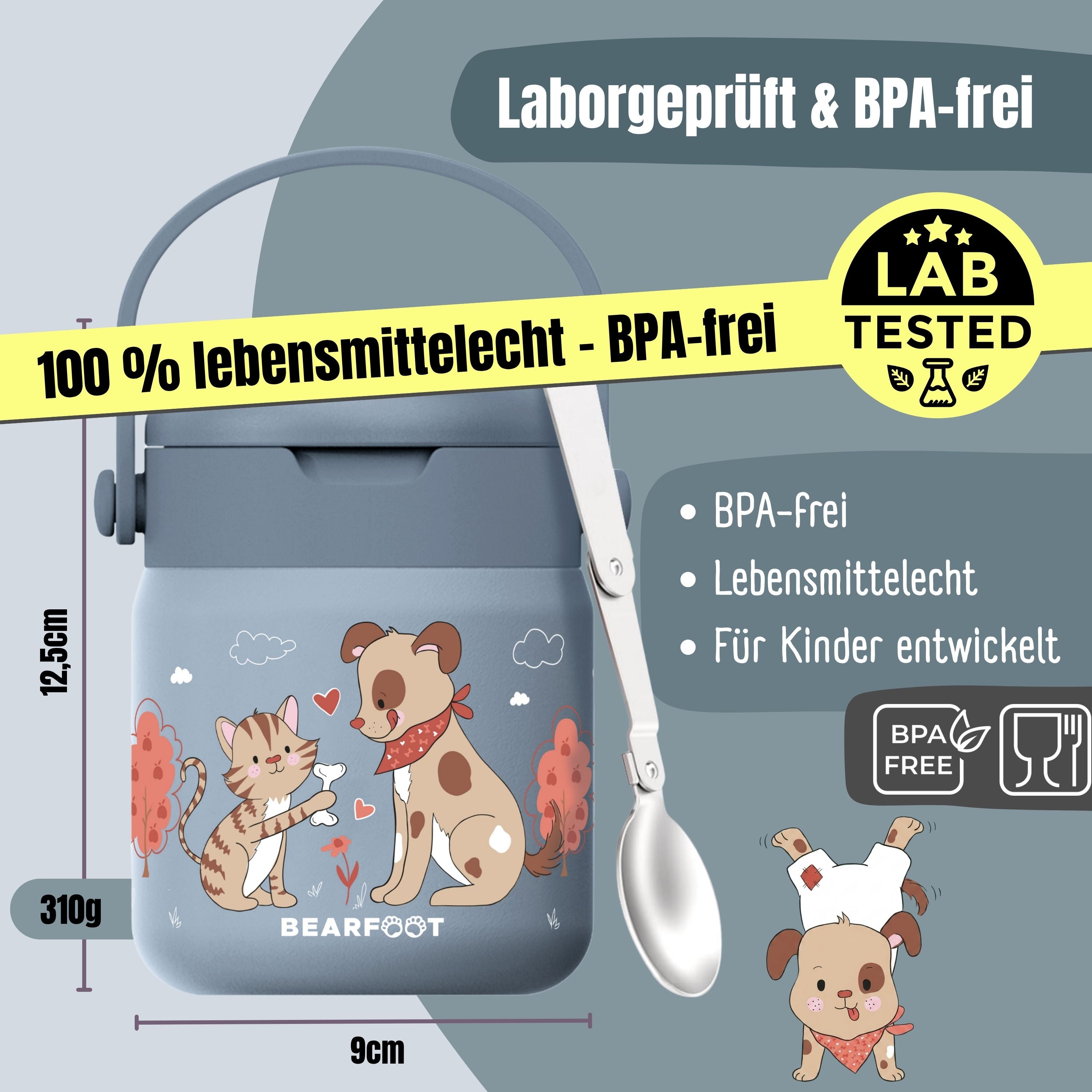 Thermobehälter Kinder Edelstahl - Hund & Katze blau