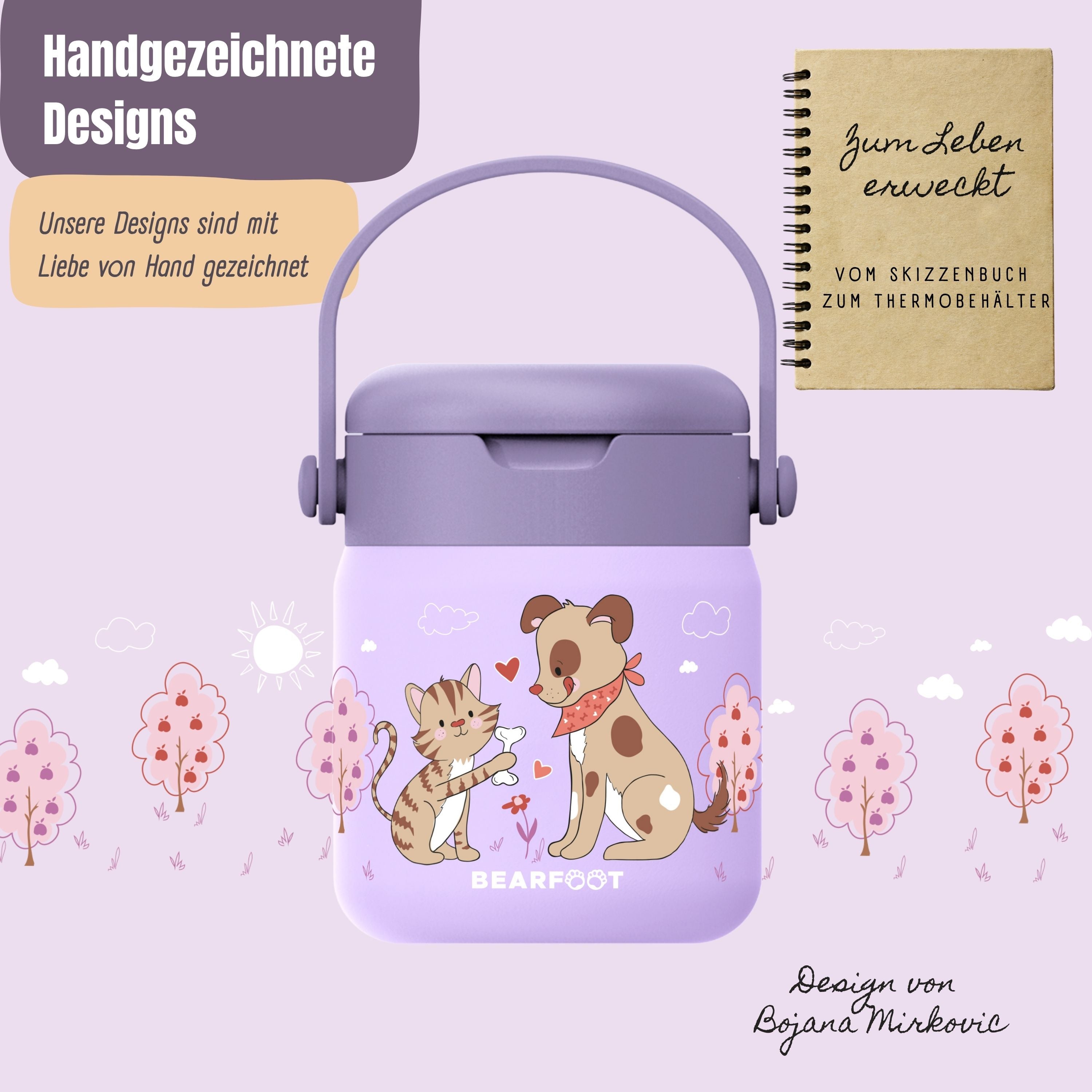 Thermobehälter Kinder Edelstahl - Hund & Katze lila