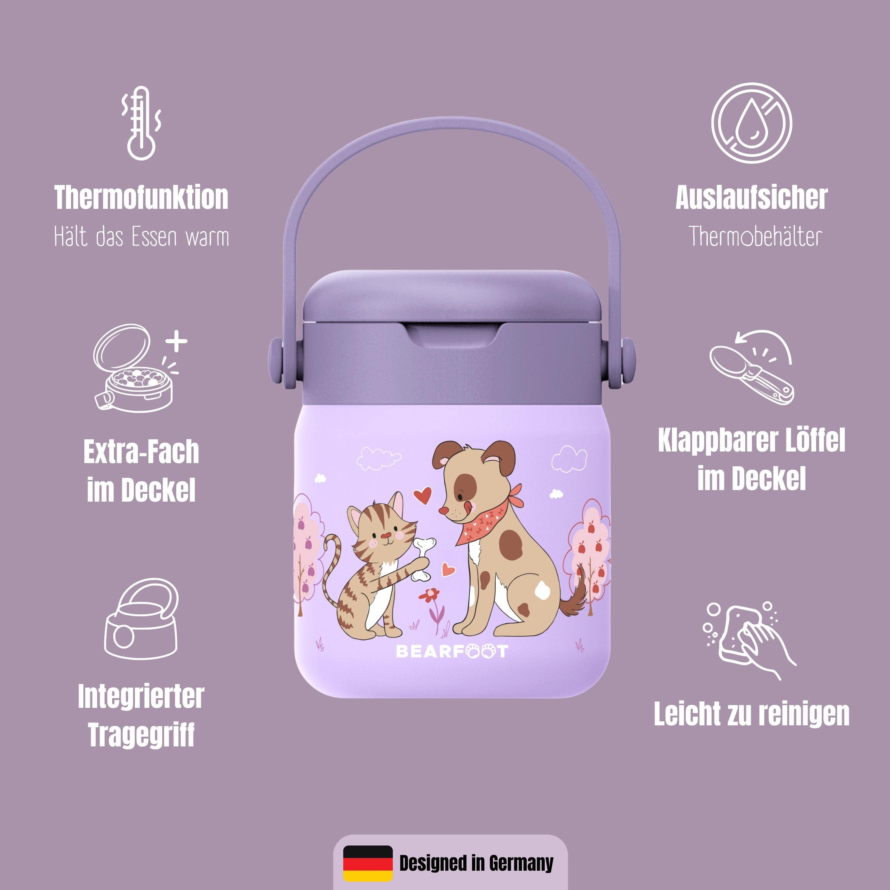 Thermobehälter Kinder Edelstahl - Hund & Katze lila