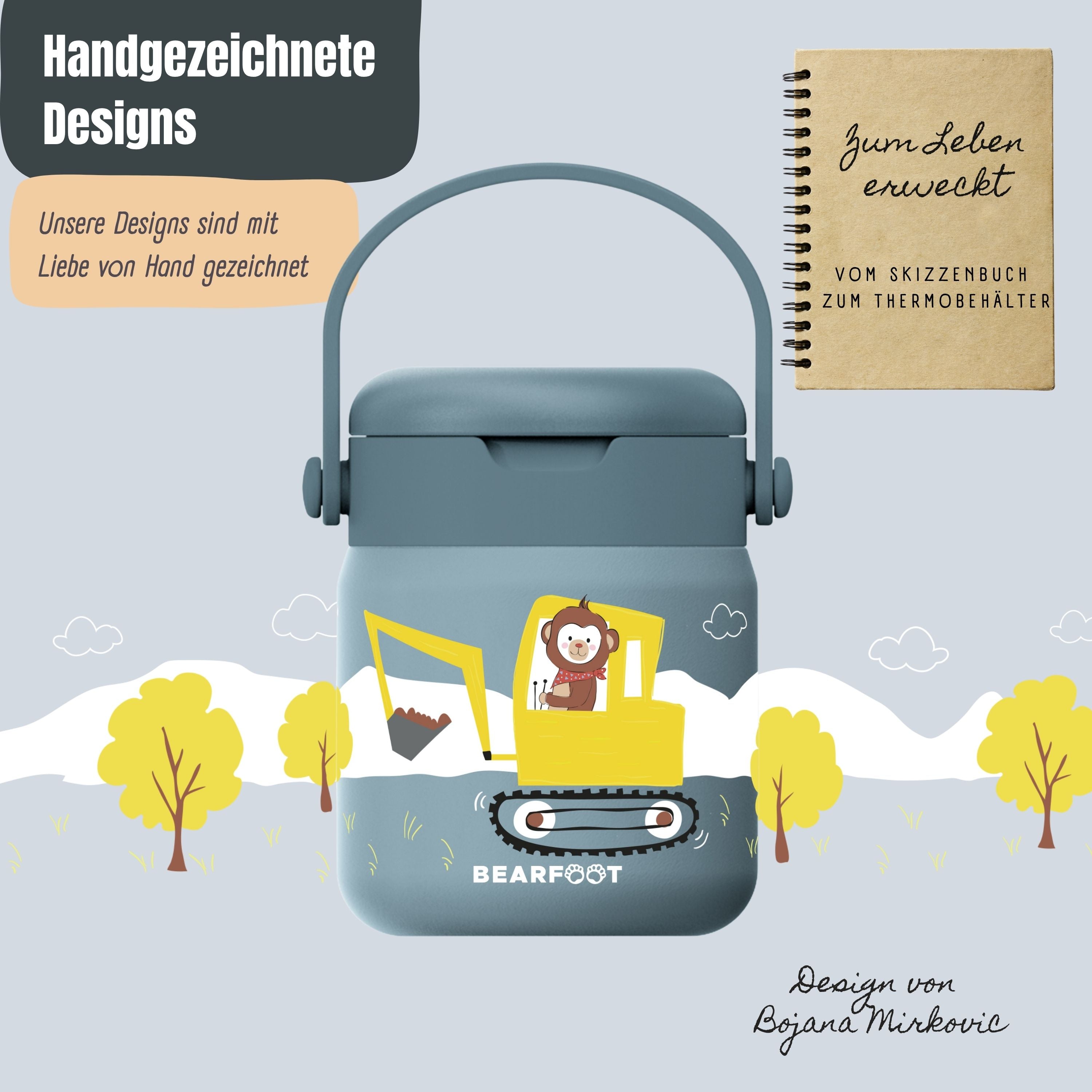 Thermobehälter Kinder Edelstahl - Bagger blau