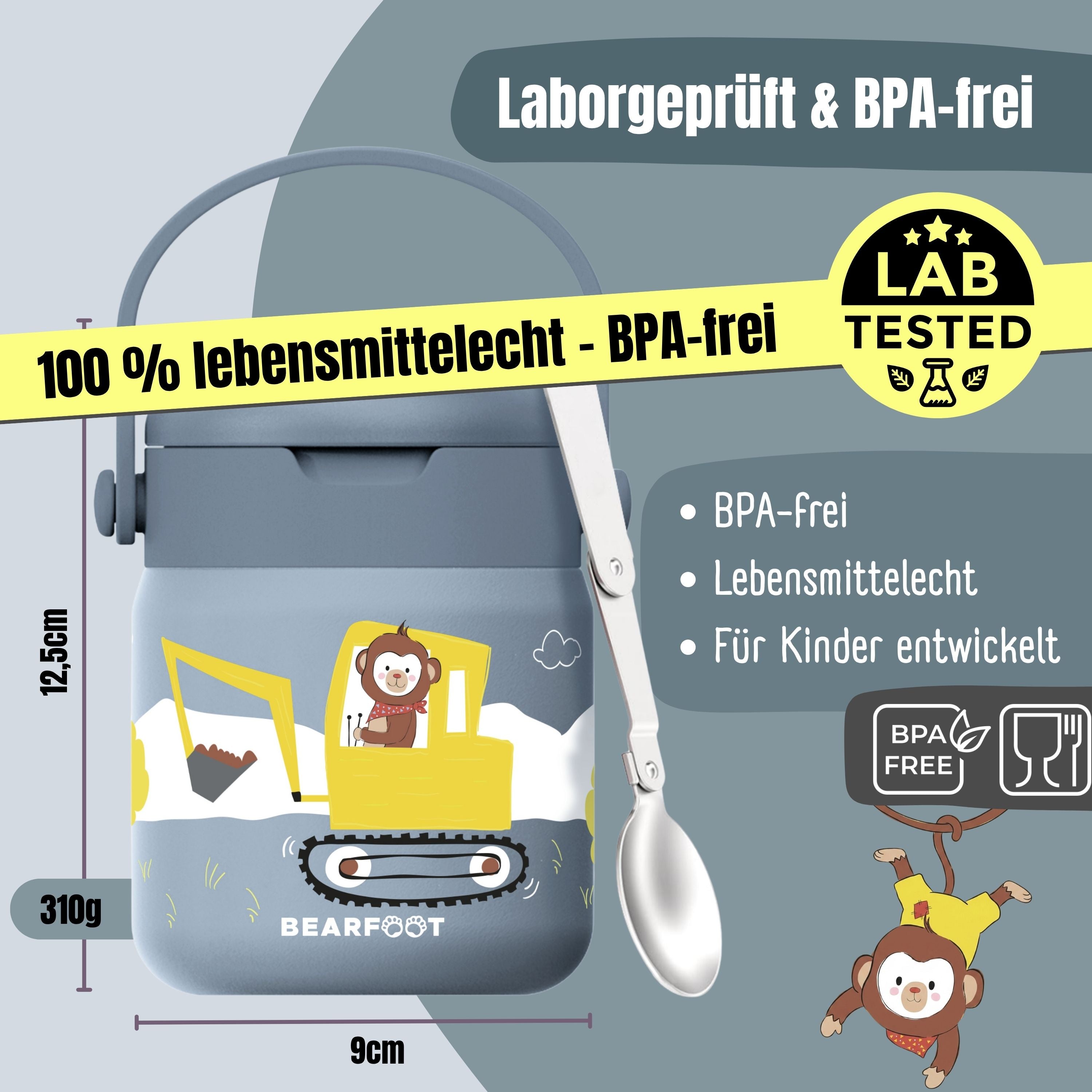 Thermobehälter Kinder Edelstahl - Bagger blau