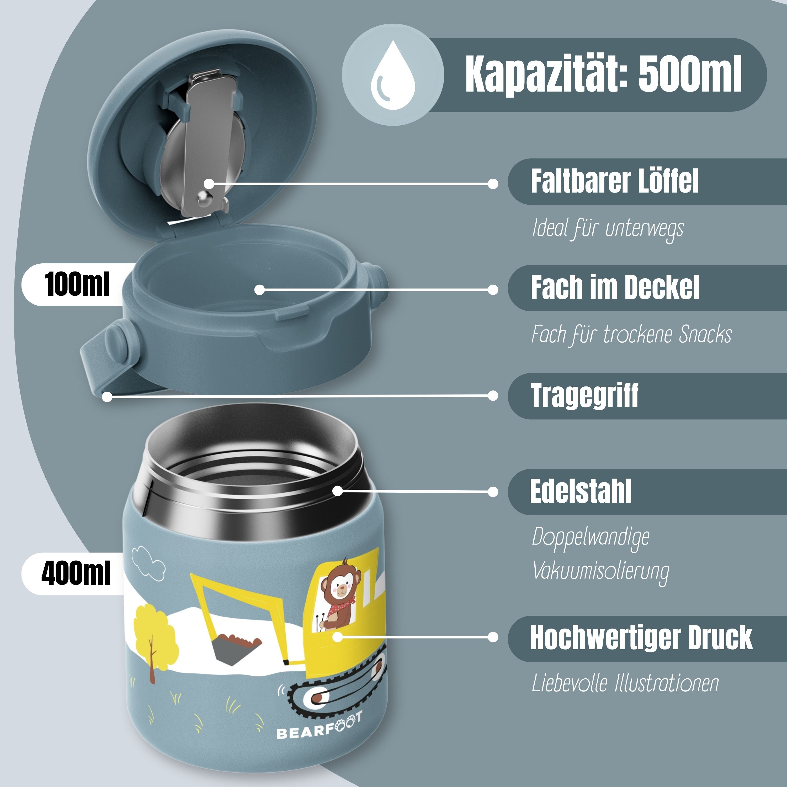 Thermobehälter Kinder Edelstahl - Bagger blau