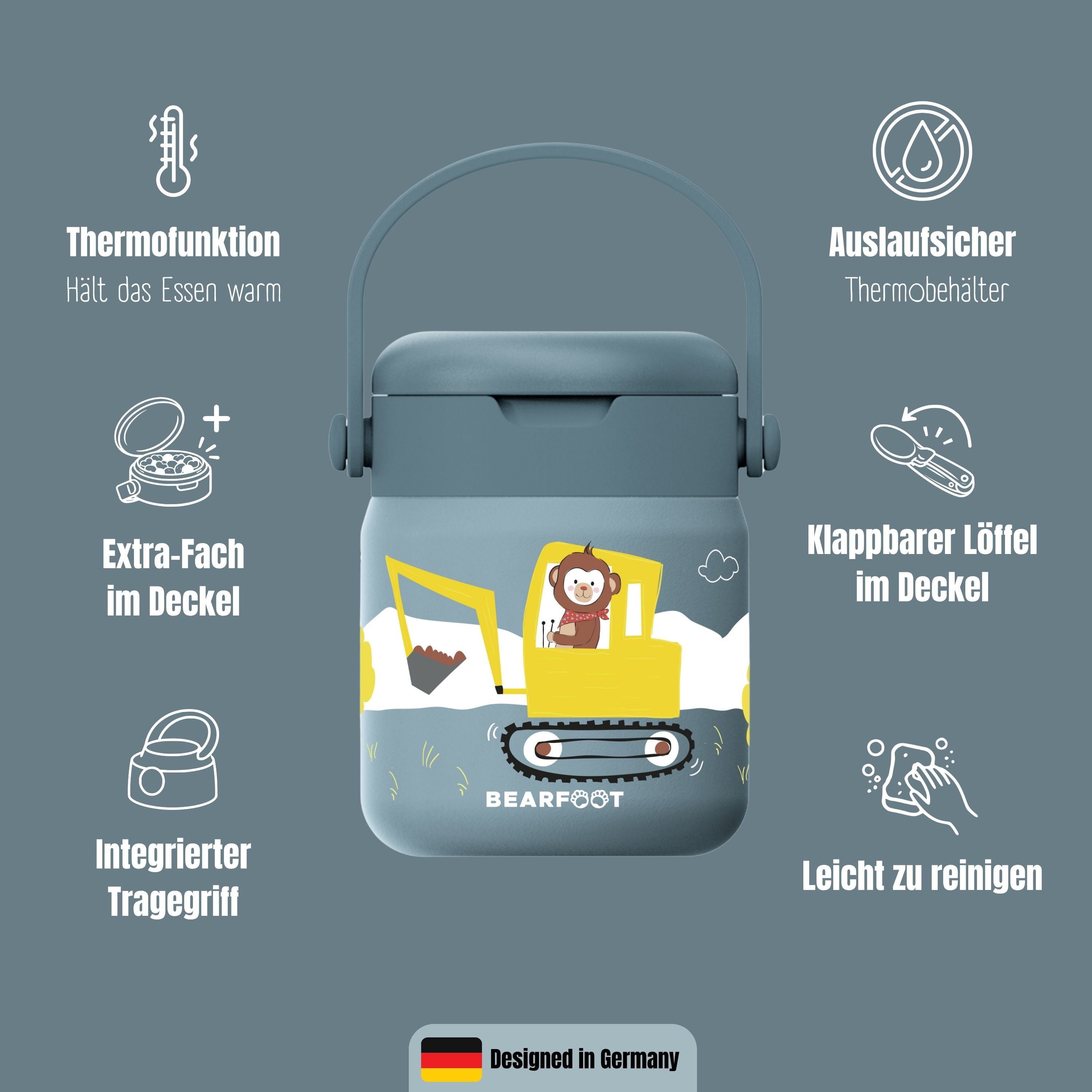 Thermobehälter Kinder Edelstahl - Bagger blau