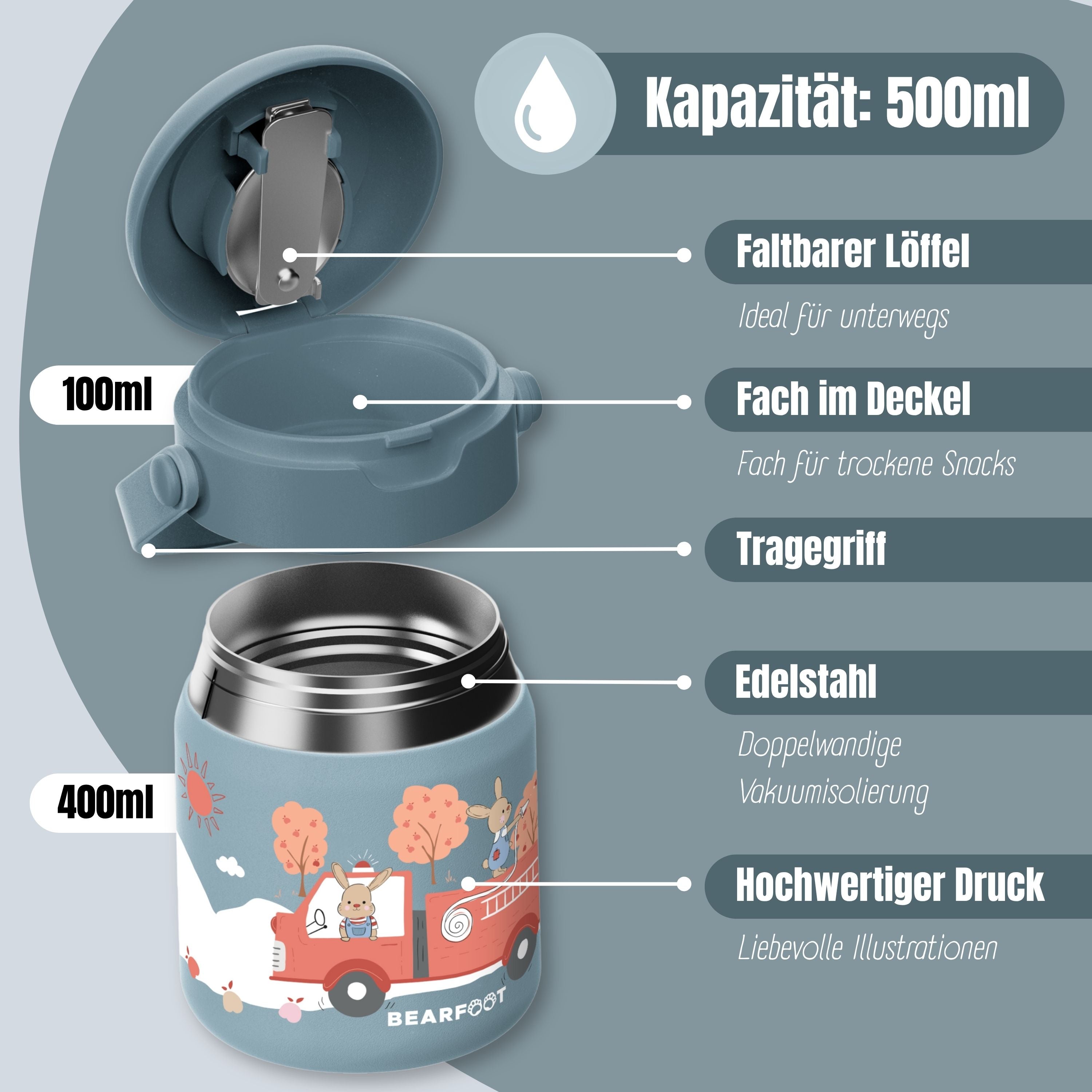 Thermobehälter Kinder Edelstahl - Feuerwehr blau