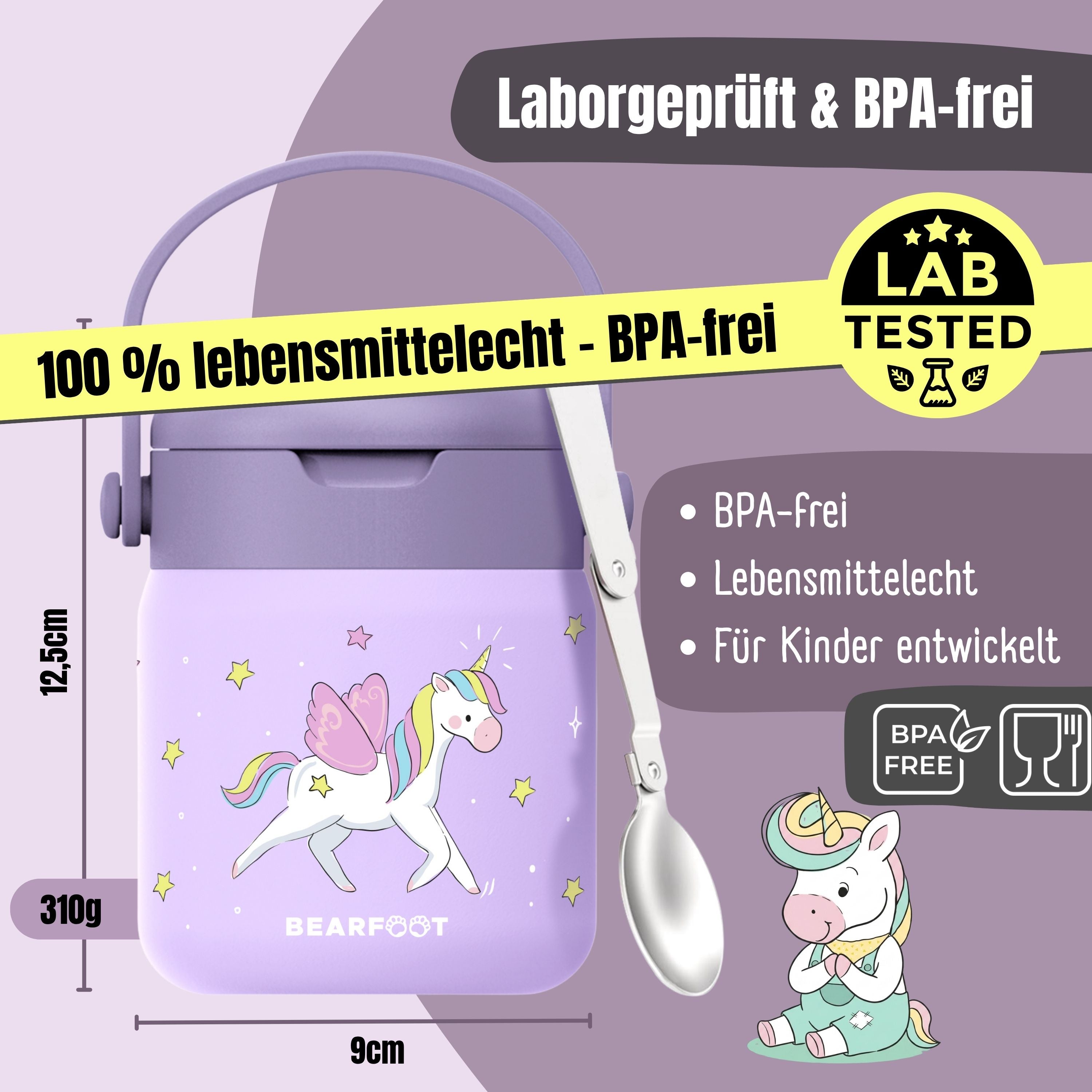 Thermobehälter Kinder Edelstahl - Einhorn lila
