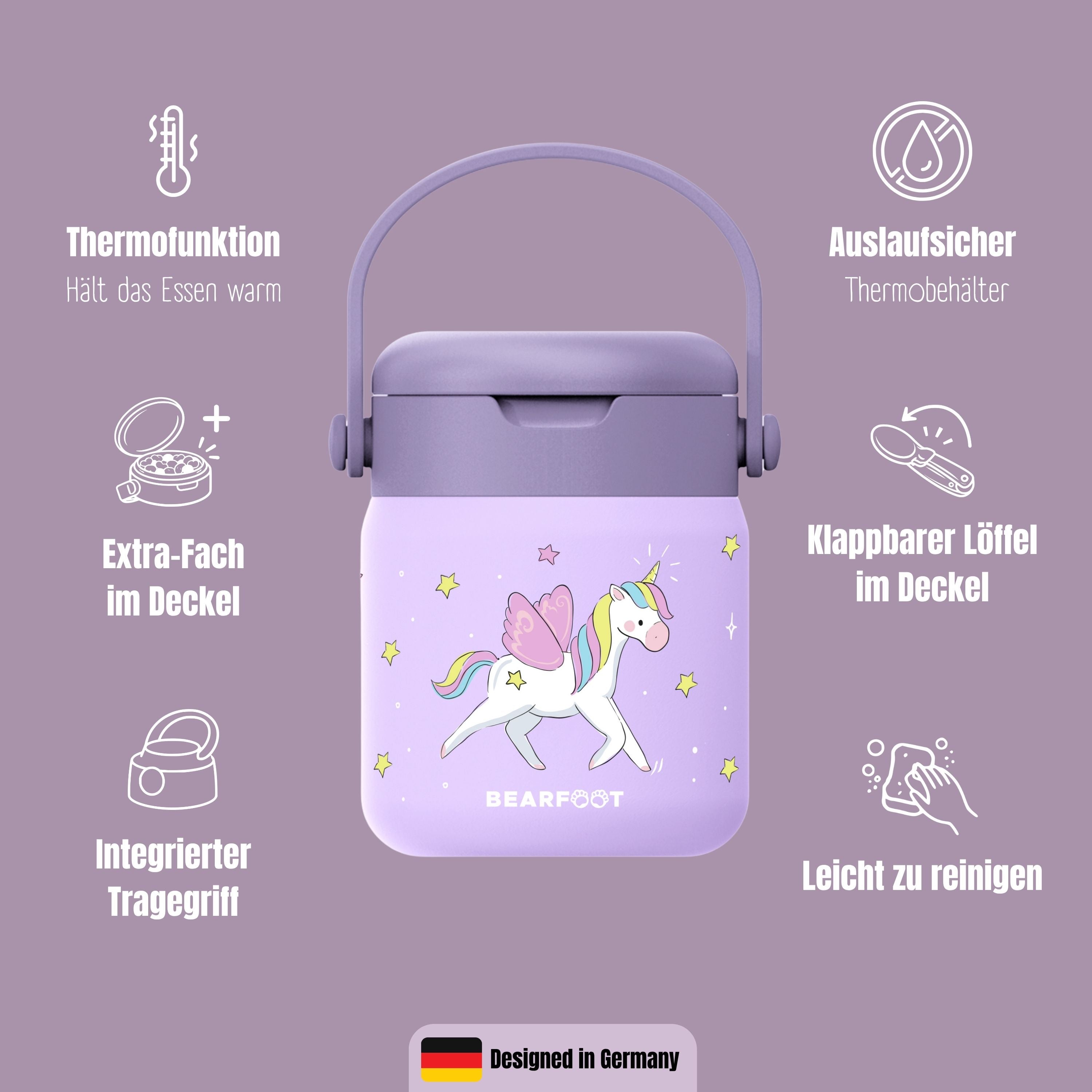 Thermobehälter Kinder Edelstahl - Einhorn lila