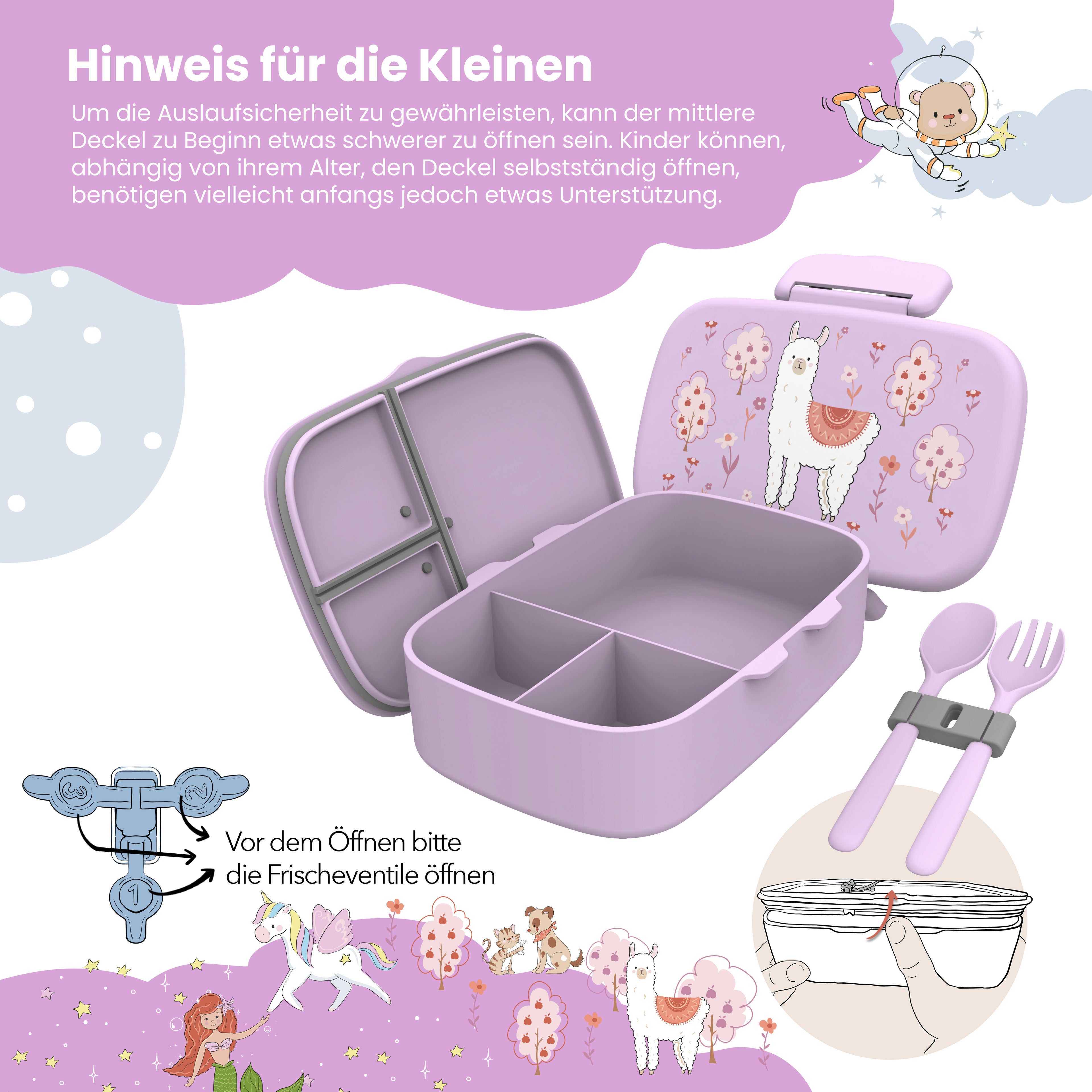 Kinderlunchbox met vakken, licht en lekvrij - Lama