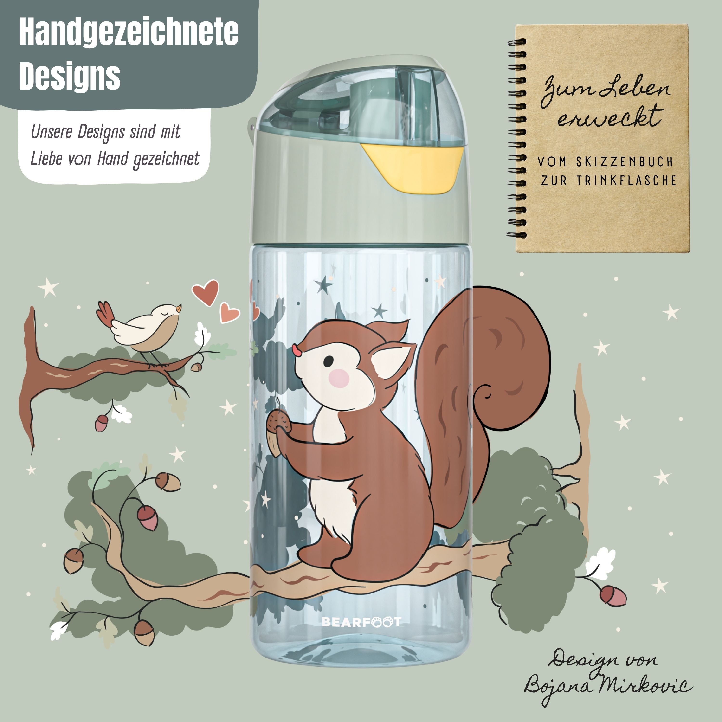 Trinkflasche Kinder, leichte Wasserflasche-Eichhörnchen sage