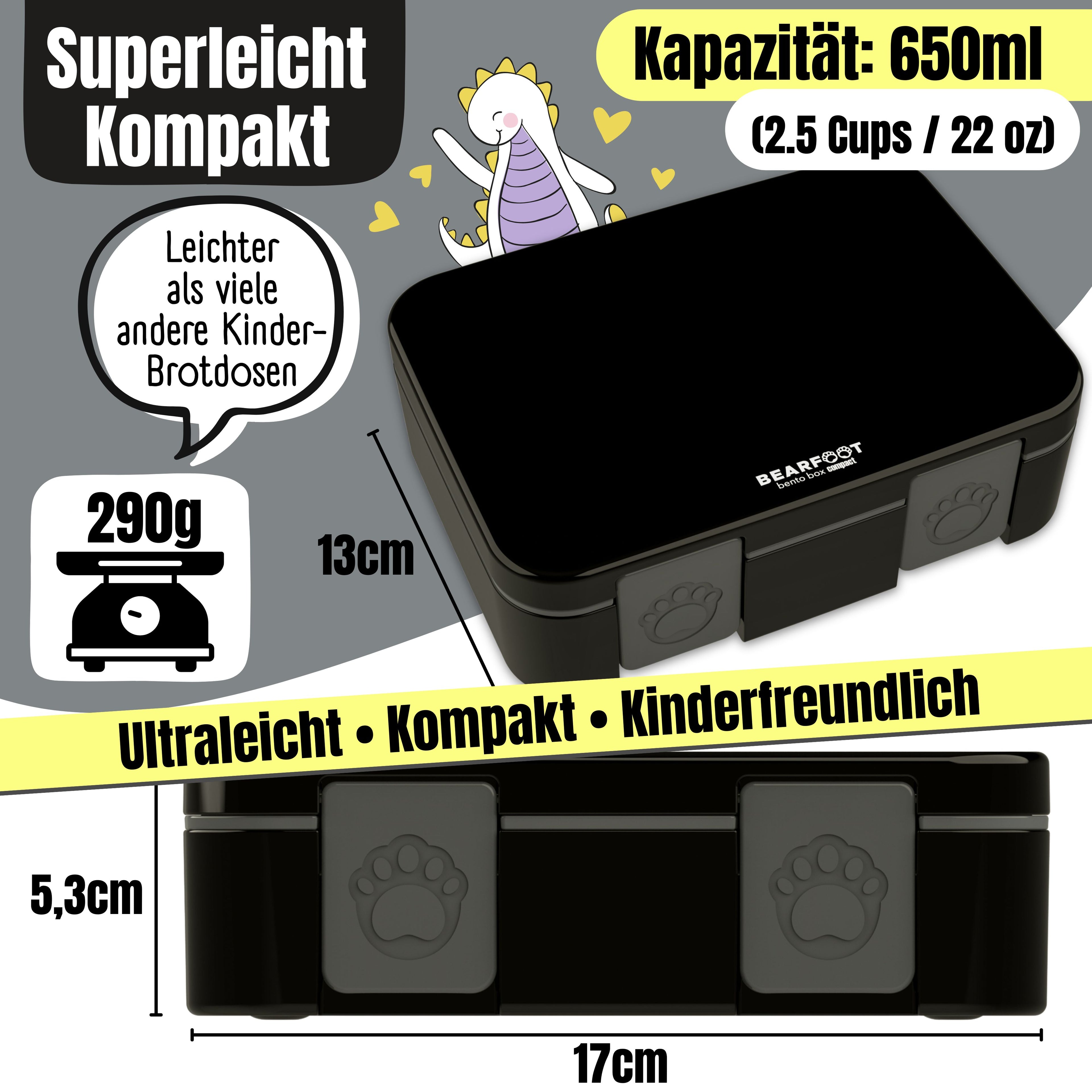 Brotdose mit Fächern, leicht & auslaufsicher - schwarz
