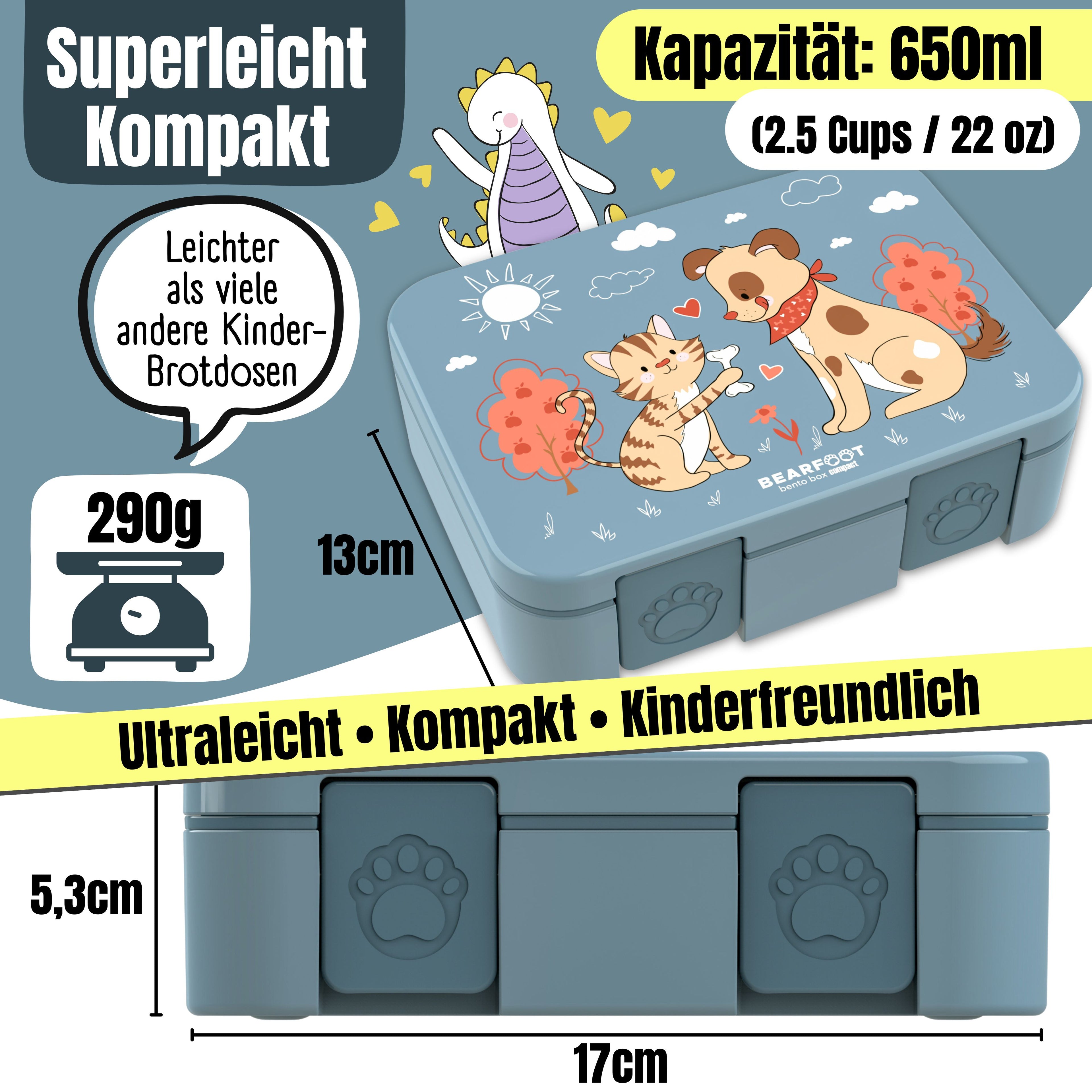 Brotdose mit Fächern, leicht & auslaufsicher - Hund & Katze