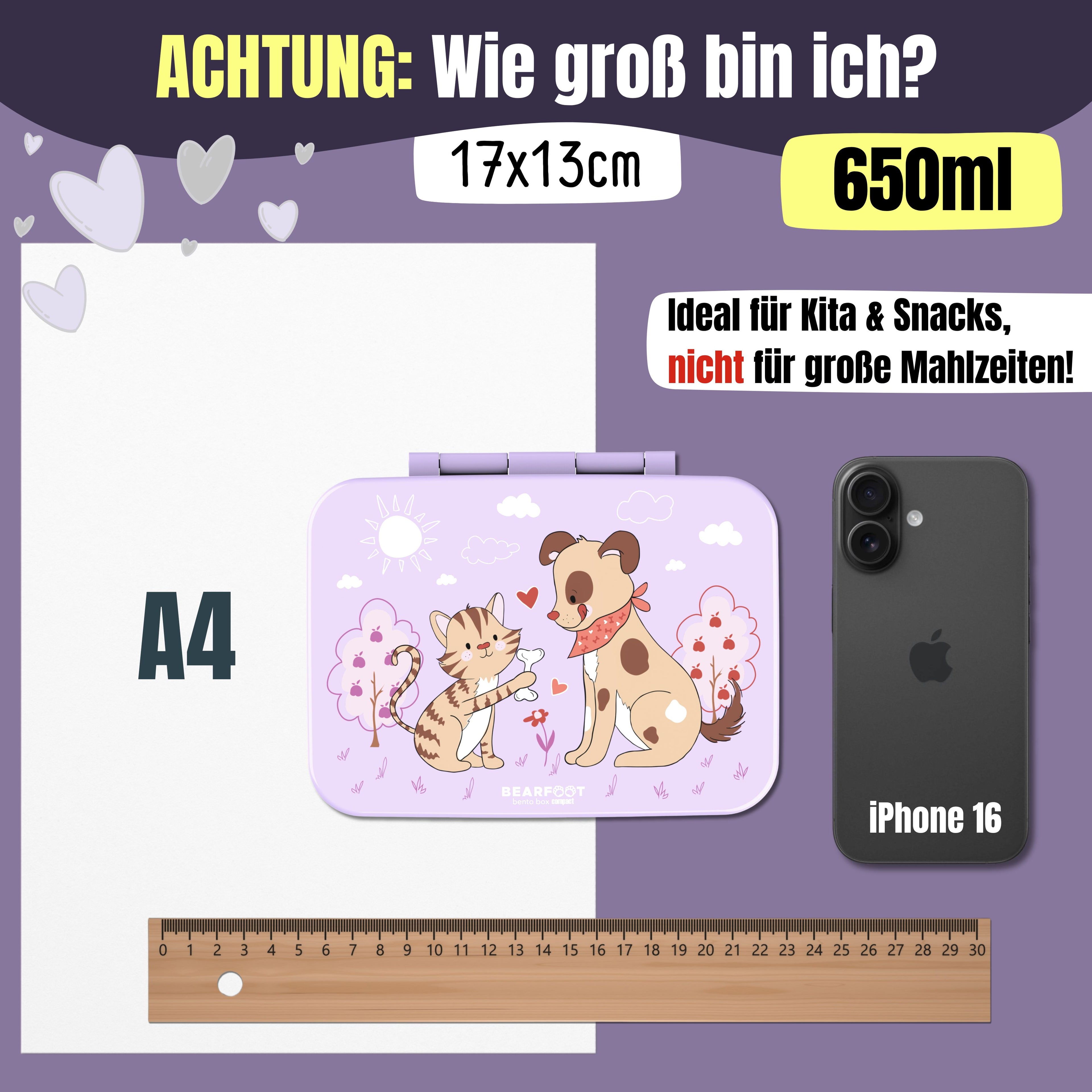 Brotdose mit Fächern, auslaufsicher - Hund & Katze lila