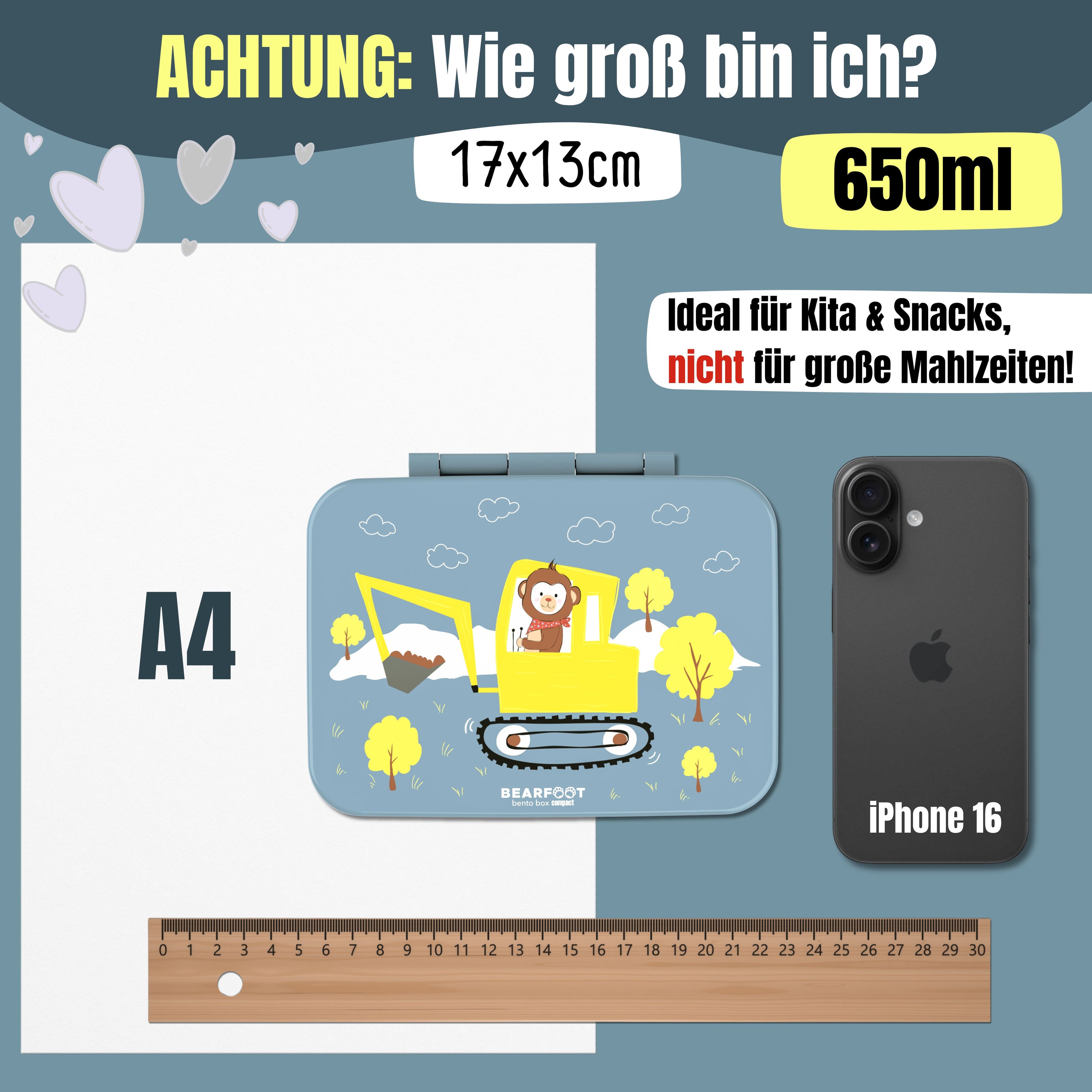 Brotdose mit Fächern, leicht & auslaufsicher - Bagger blau