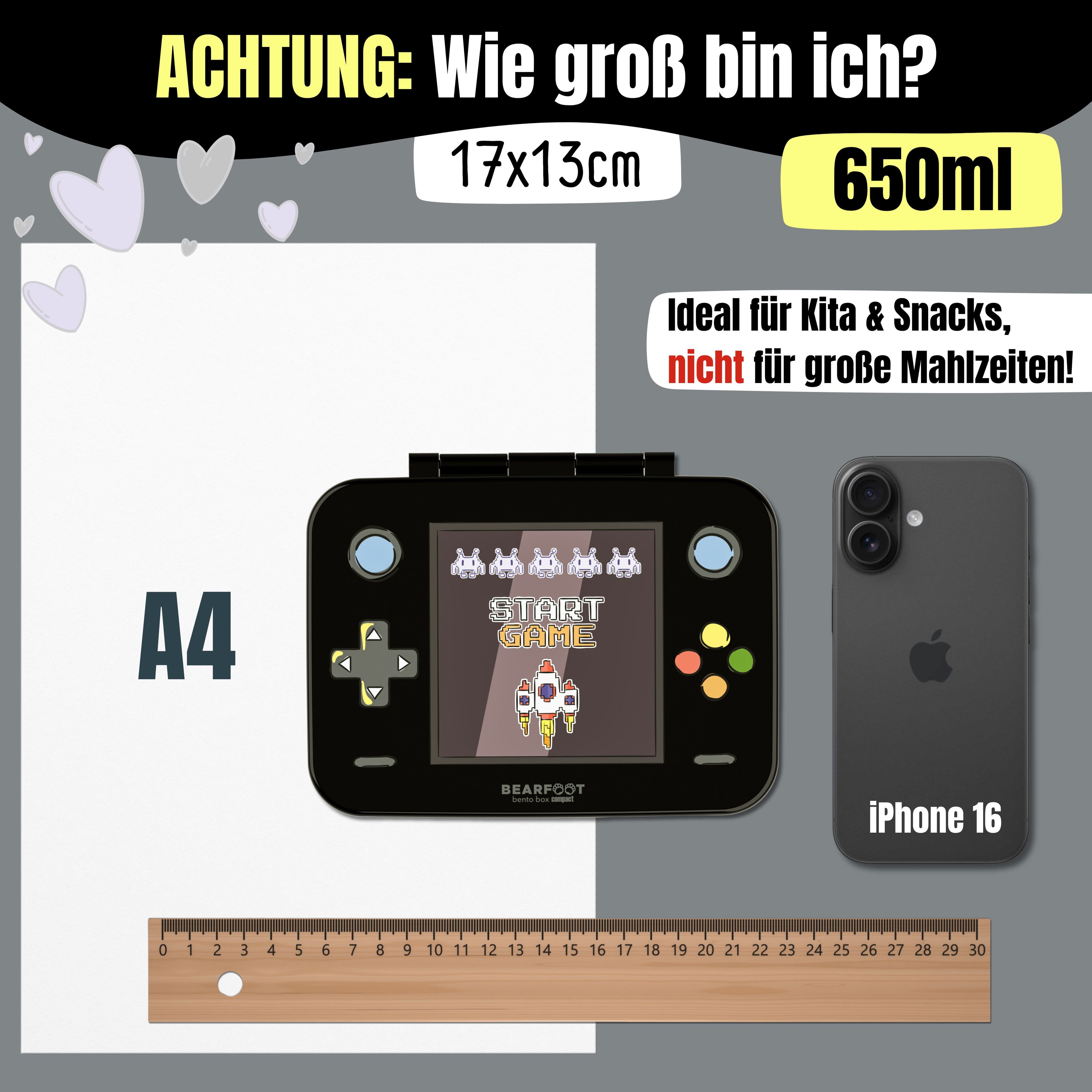 Brotdose mit Fächern, leicht & auslaufsicher - Game schwarz